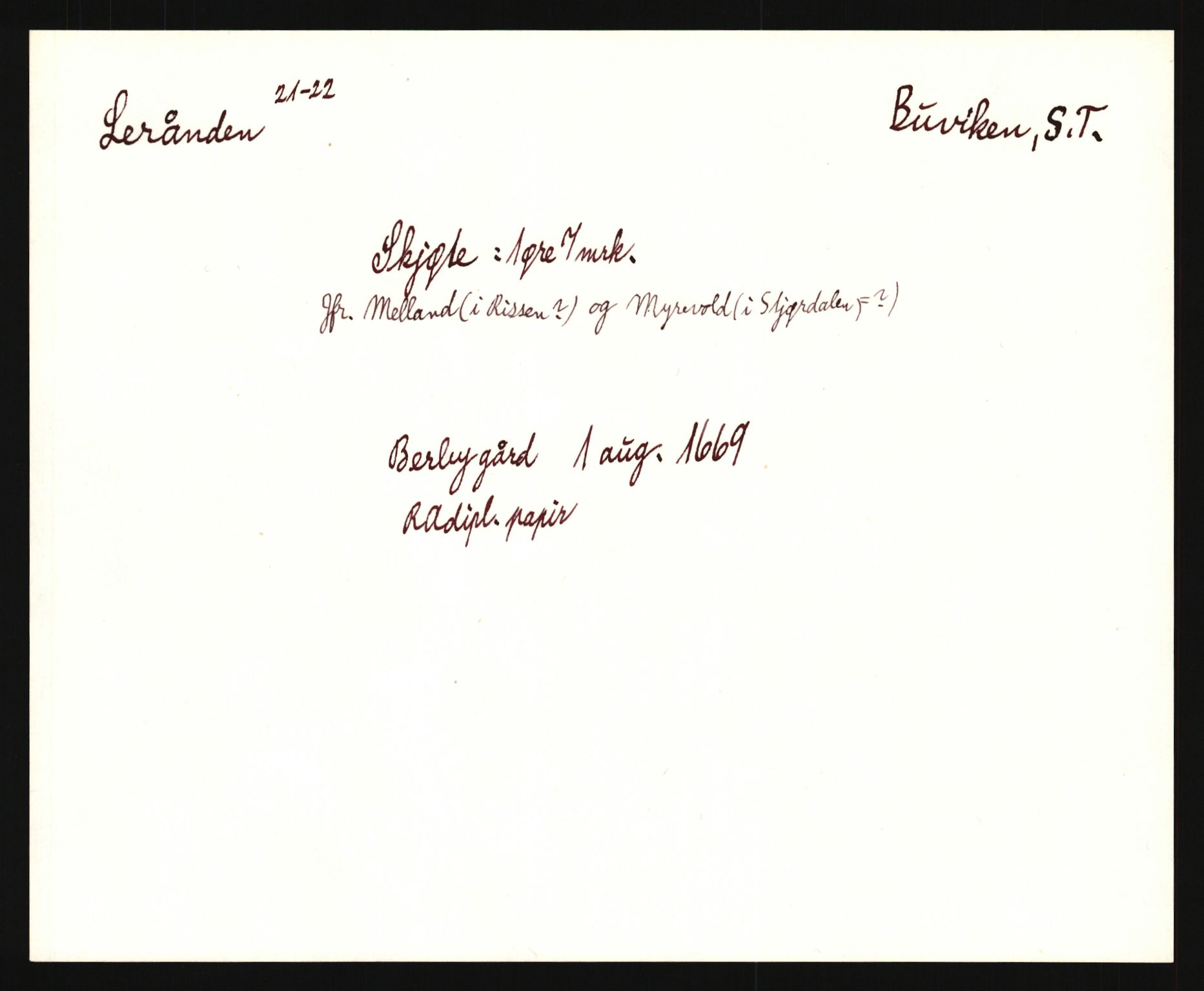 Riksarkivets diplomsamling, AV/RA-EA-5965/F35/F35e/L0032: Registreringssedler Sør-Trøndelag, 1400-1700, s. 321