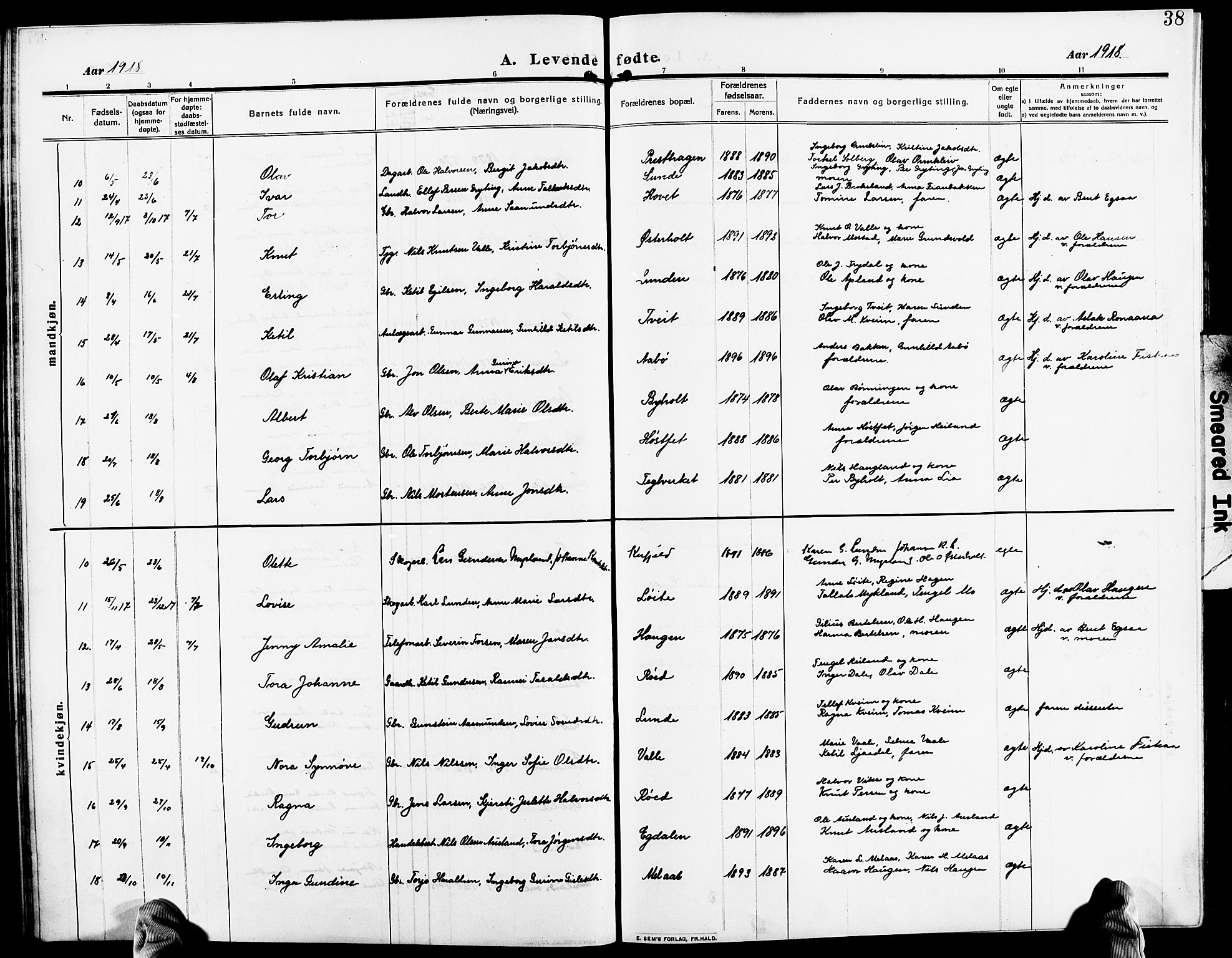 Gjerstad sokneprestkontor, AV/SAK-1111-0014/F/Fb/Fba/L0008: Klokkerbok nr. B 8, 1909-1925, s. 38