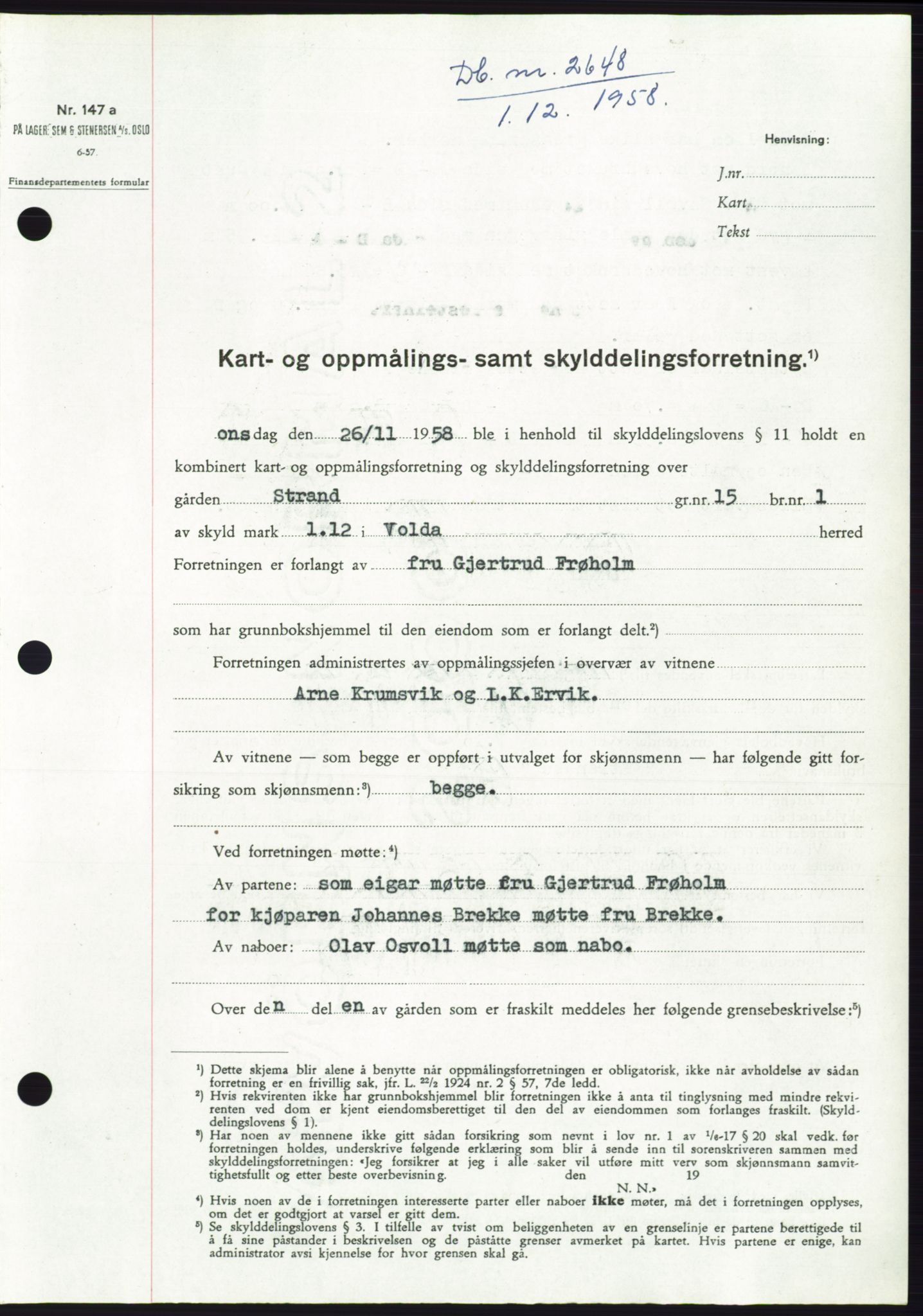 Søre Sunnmøre sorenskriveri, SAT/A-4122/1/2/2C/L0111: Pantebok nr. 37A, 1958-1959, Dagboknr: 2648/1958