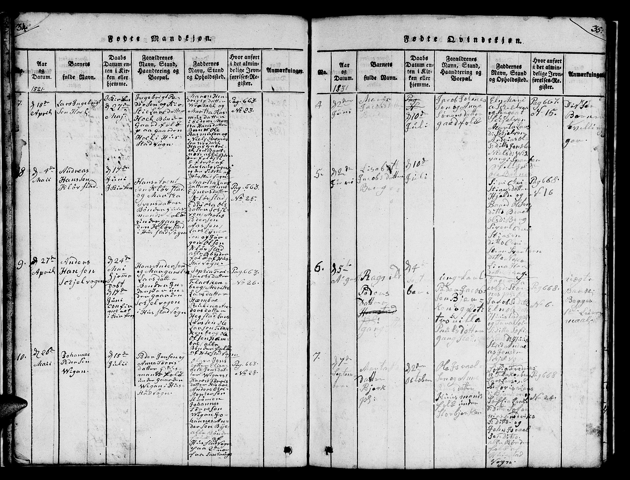 Ministerialprotokoller, klokkerbøker og fødselsregistre - Nord-Trøndelag, SAT/A-1458/732/L0317: Klokkerbok nr. 732C01, 1816-1881, s. 34-35