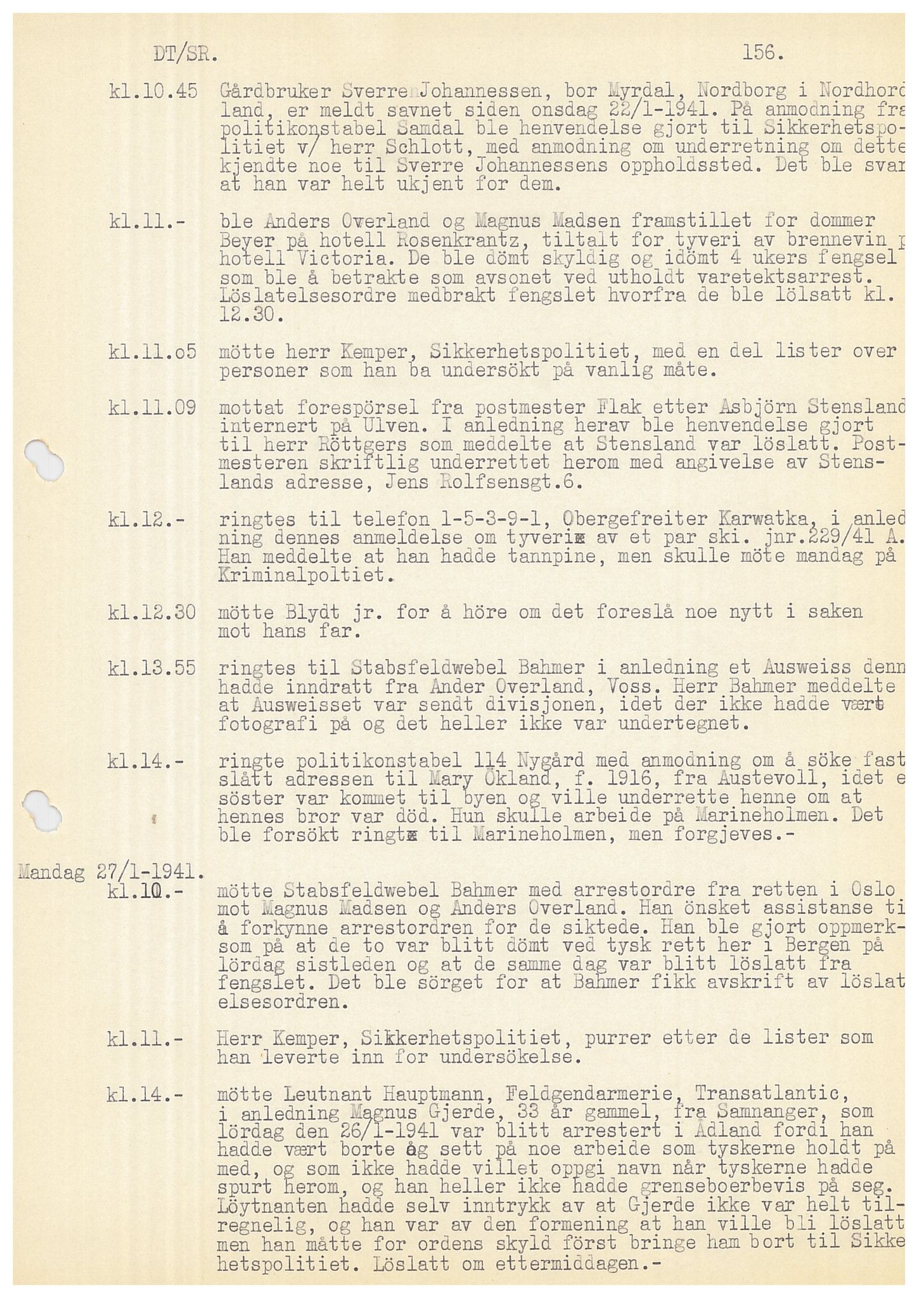 Bergen politikammer / politidistrikt, AV/SAB-A-60401/Y/Ye/L0001: Avskrift av krigsdagbok av Dankert Thuland, 1940-1941, s. 156