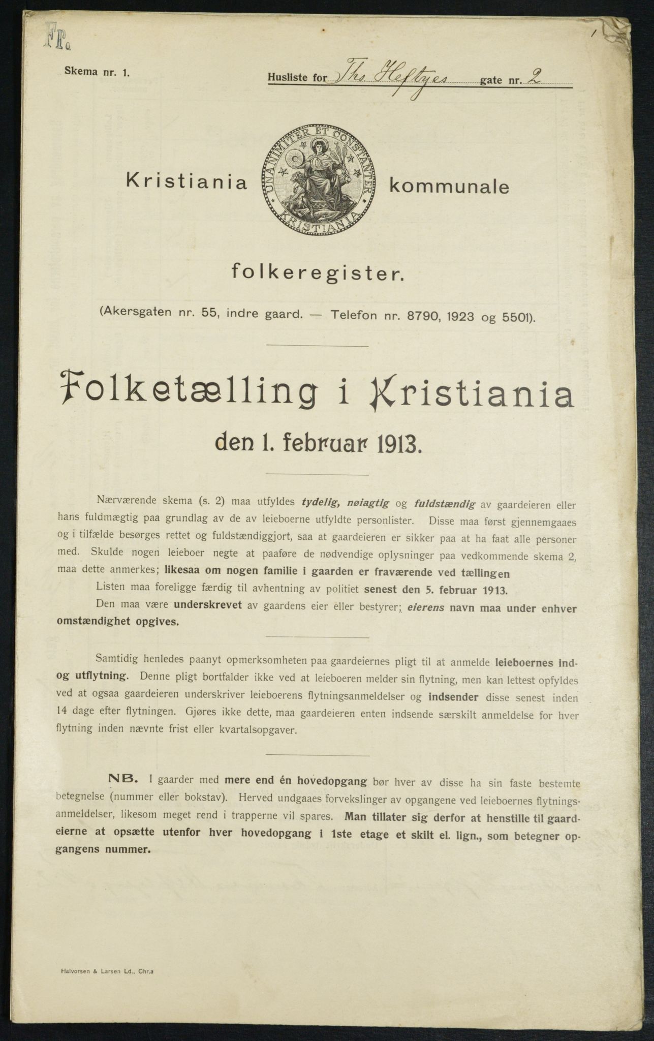 OBA, Kommunal folketelling 1.2.1913 for Kristiania, 1913, s. 108852