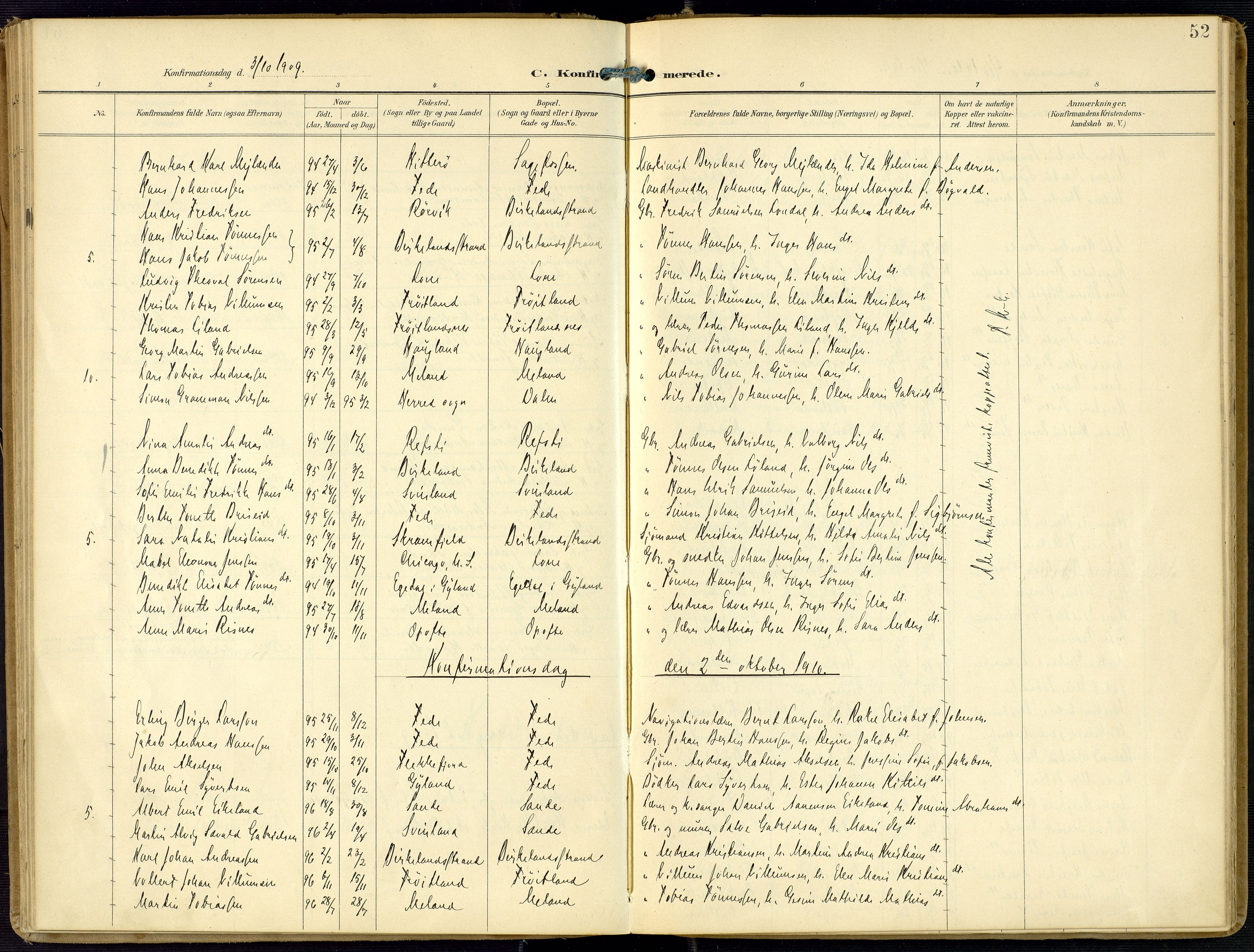 Kvinesdal sokneprestkontor, SAK/1111-0026/F/Fa/Faa/L0005: Ministerialbok nr. A 5, 1898-1915, s. 52