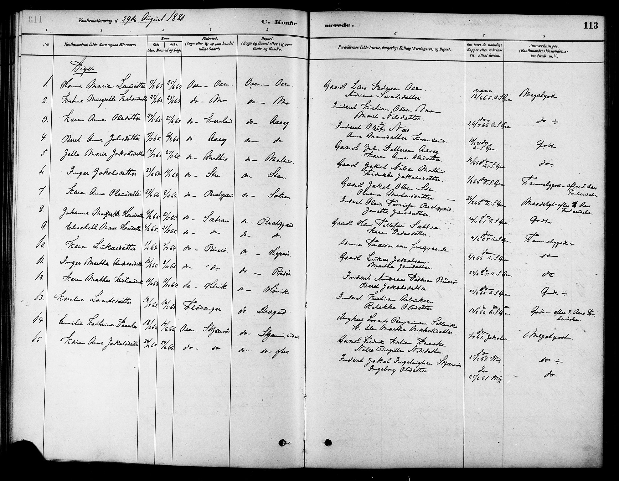 Ministerialprotokoller, klokkerbøker og fødselsregistre - Sør-Trøndelag, SAT/A-1456/658/L0722: Ministerialbok nr. 658A01, 1879-1896, s. 113