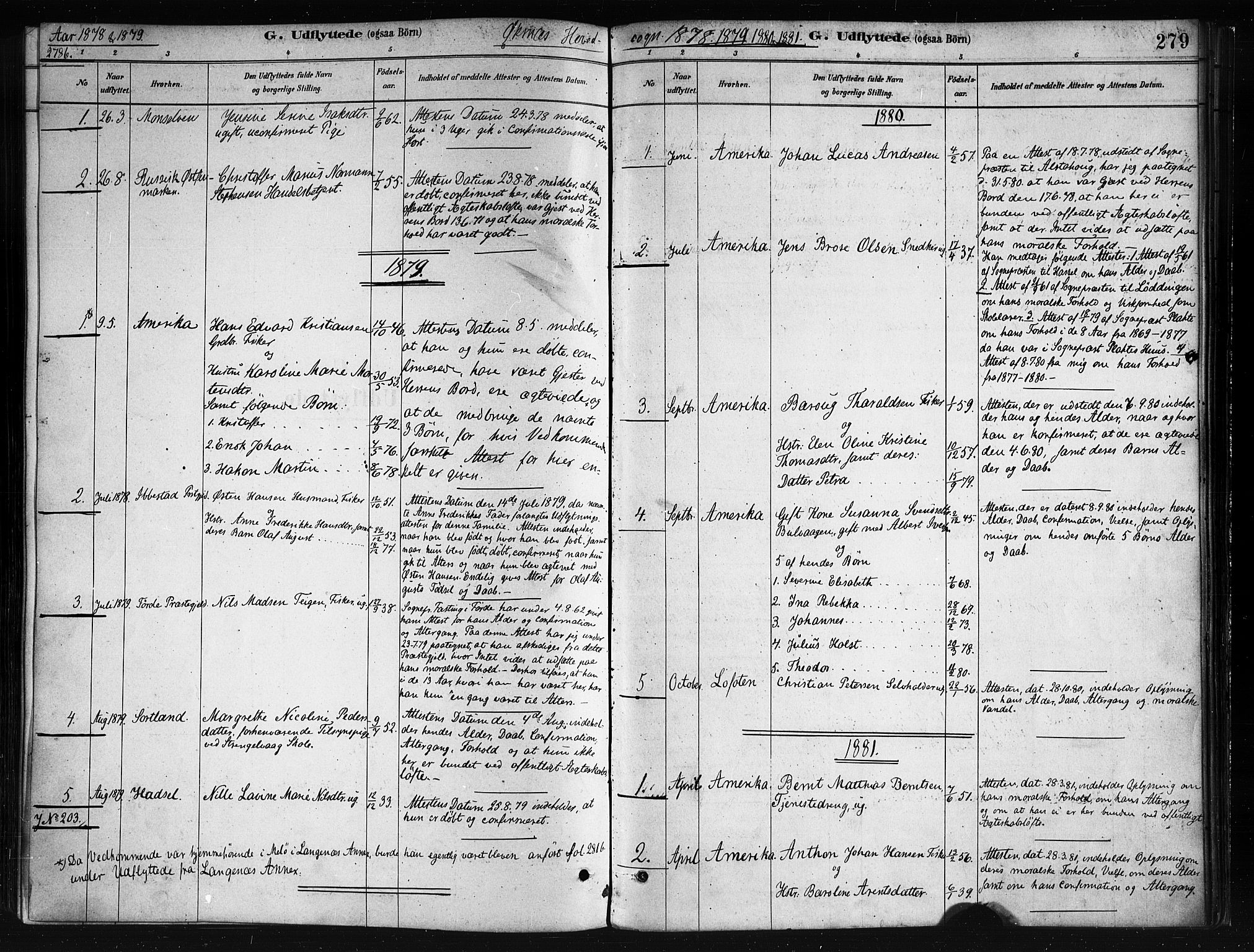 Ministerialprotokoller, klokkerbøker og fødselsregistre - Nordland, AV/SAT-A-1459/893/L1335: Ministerialbok nr. 893A08 /1, 1878-1884, s. 279