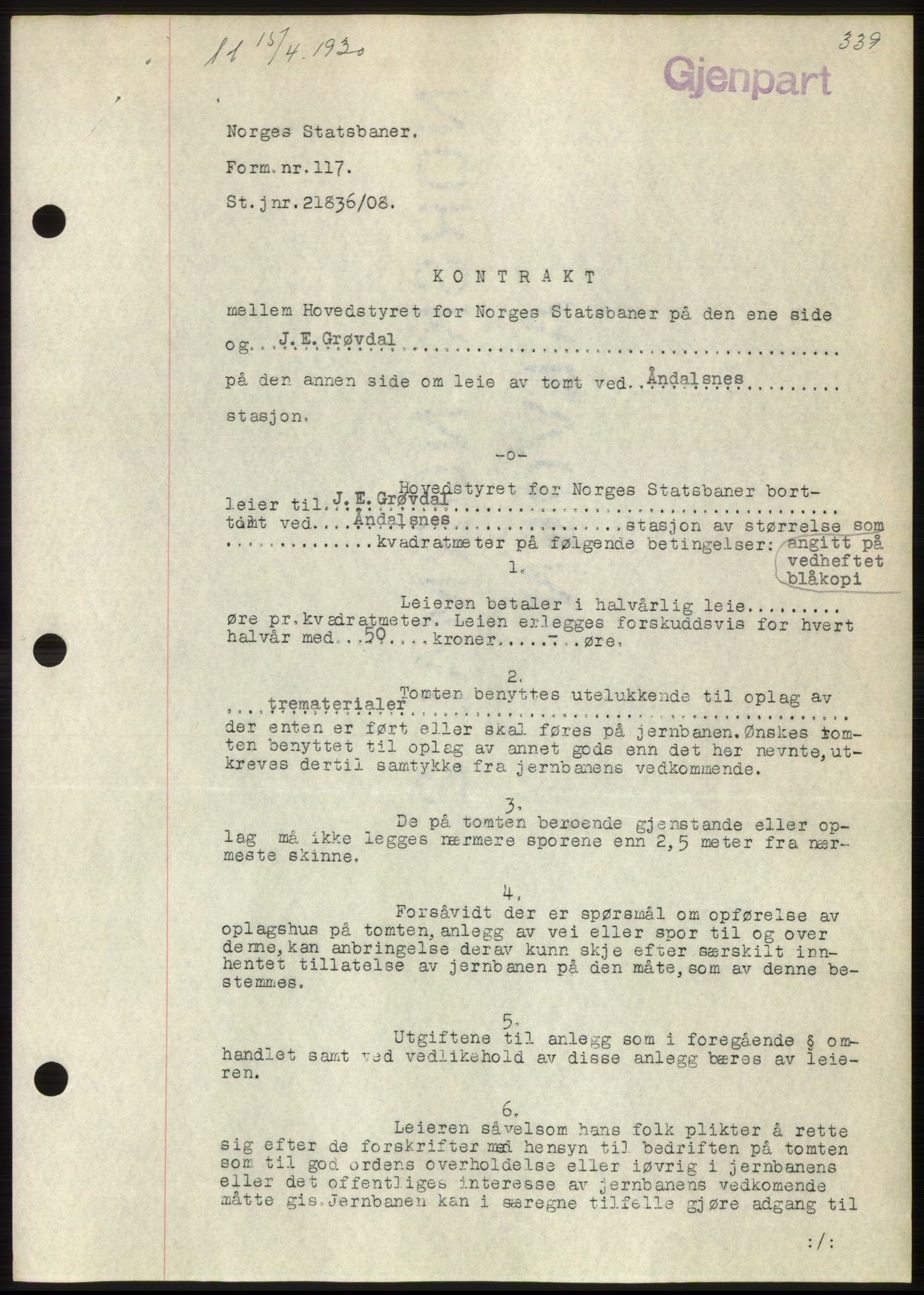 Romsdal sorenskriveri, SAT/A-4149/1/2/2C/L0057: Pantebok nr. 51, 1929-1930, Tingl.dato: 15.04.1930