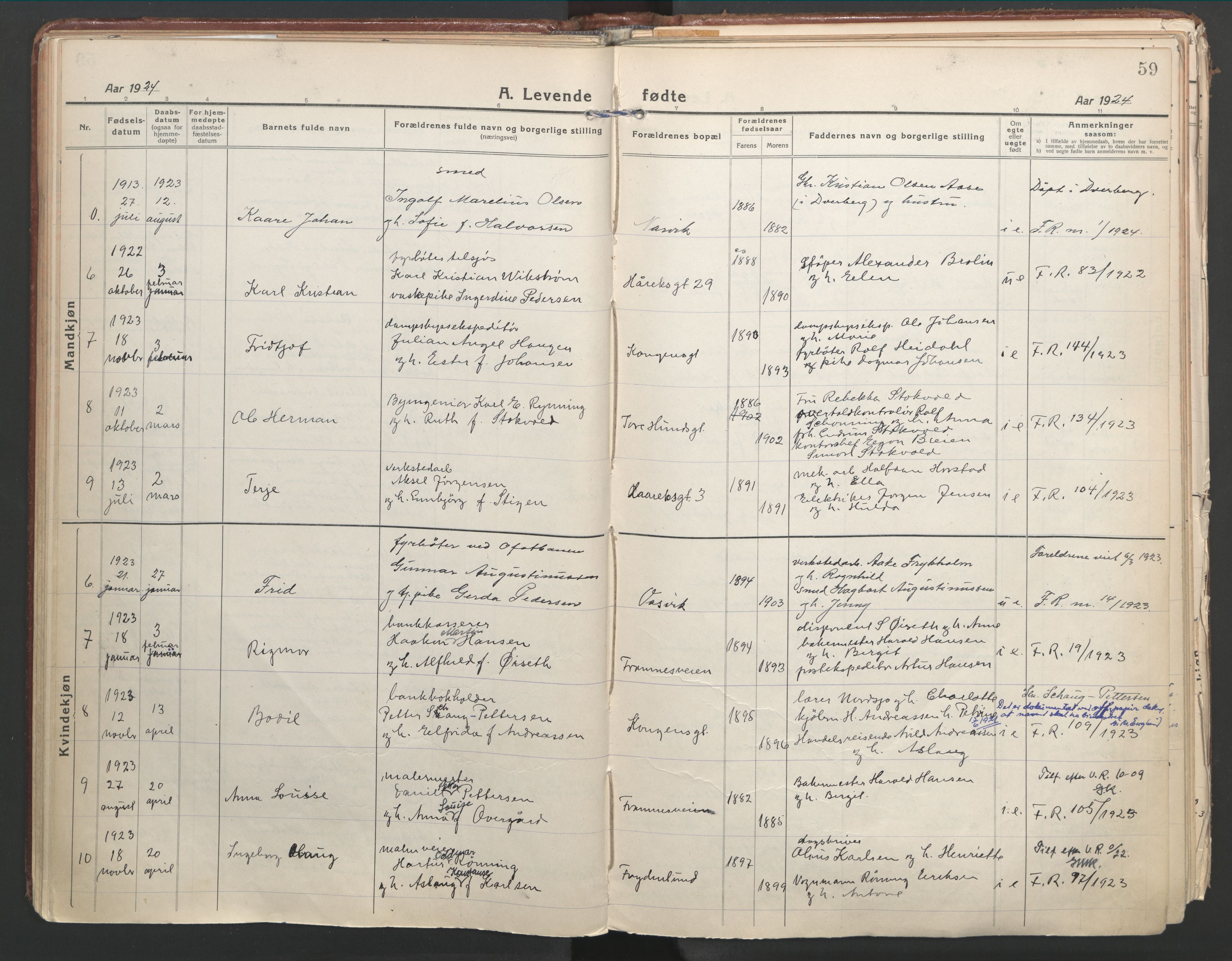 Ministerialprotokoller, klokkerbøker og fødselsregistre - Nordland, AV/SAT-A-1459/871/L1003: Ministerialbok nr. 871A19, 1921-1930, s. 59