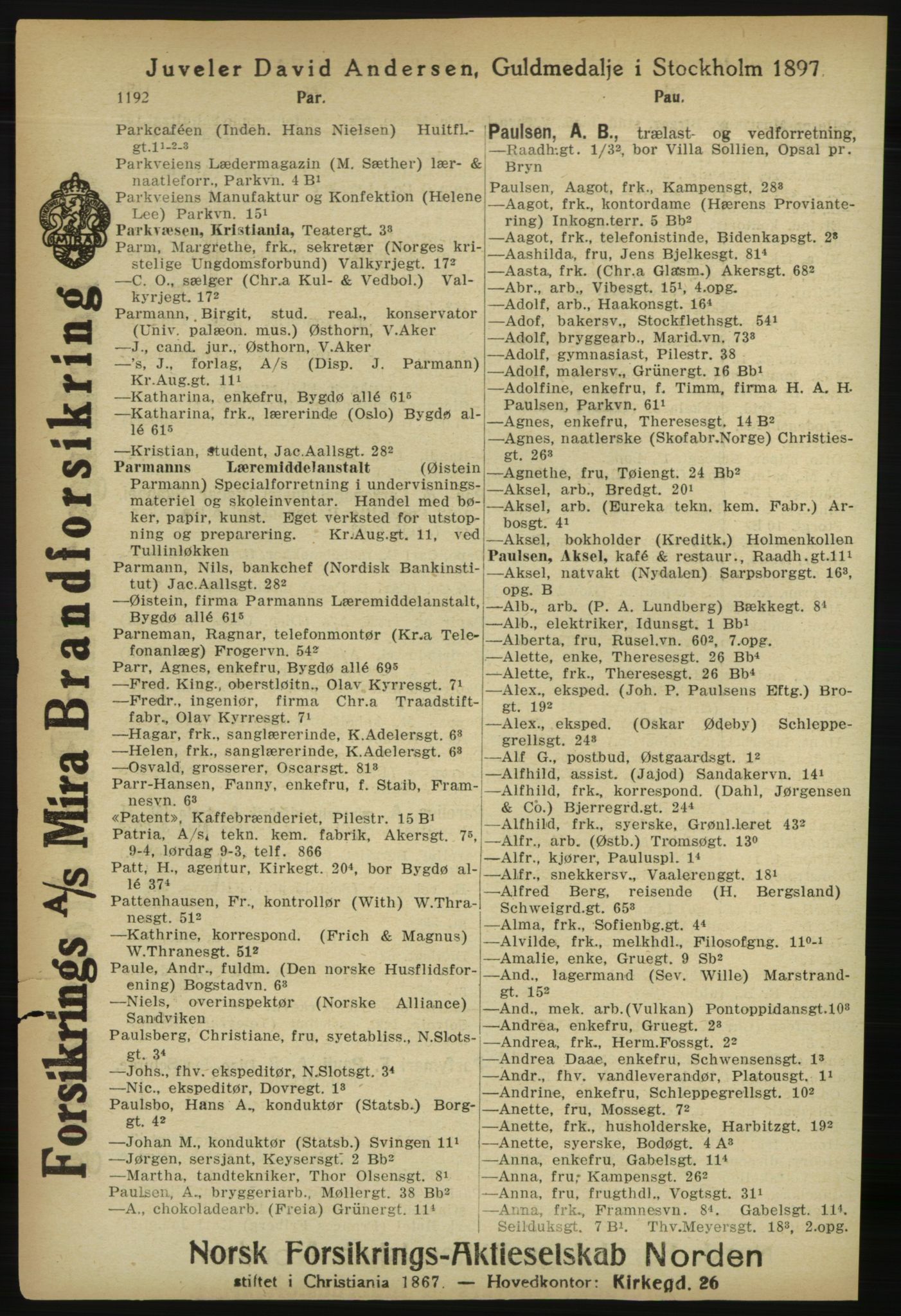 Kristiania/Oslo adressebok, PUBL/-, 1918, s. 1217