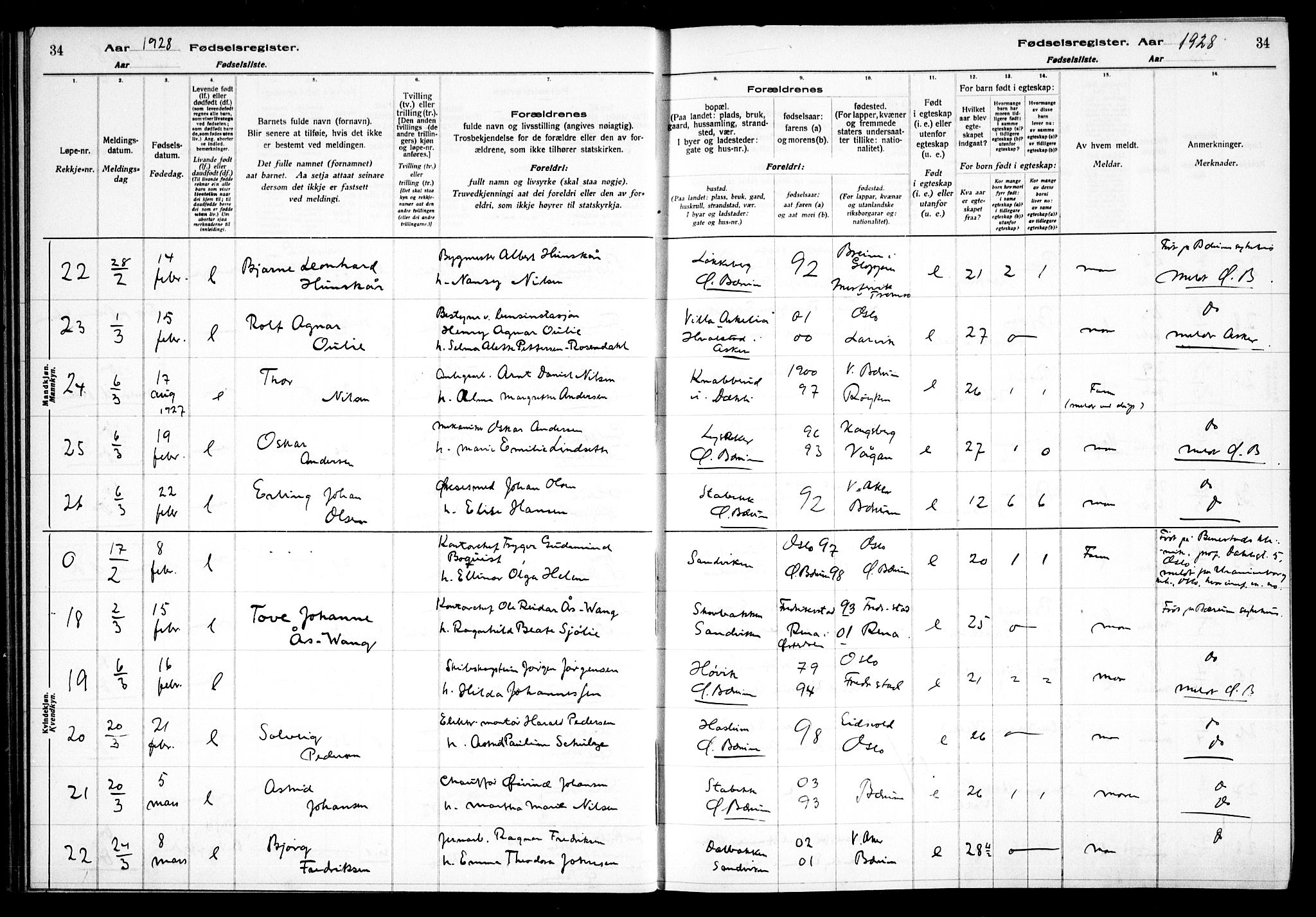 Vestre Bærum prestekontor Kirkebøker, AV/SAO-A-10209a/J/L0002: Fødselsregister nr. 2, 1927-1933, s. 34