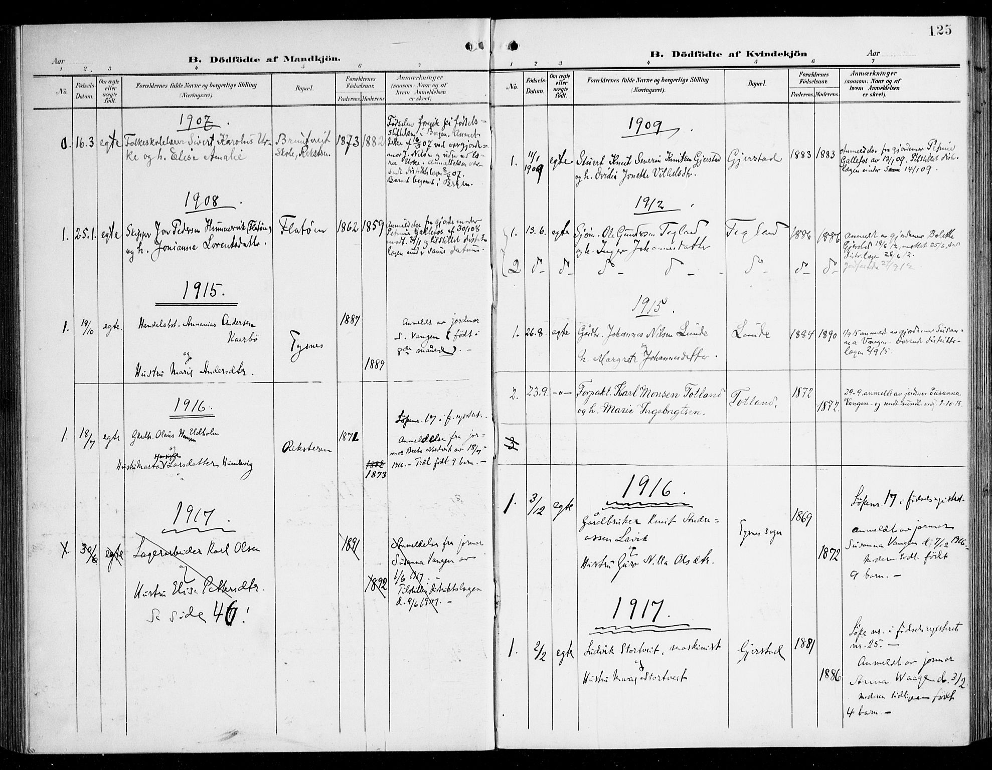 Tysnes sokneprestembete, AV/SAB-A-78601/H/Haa: Ministerialbok nr. B 2, 1907-1925, s. 125