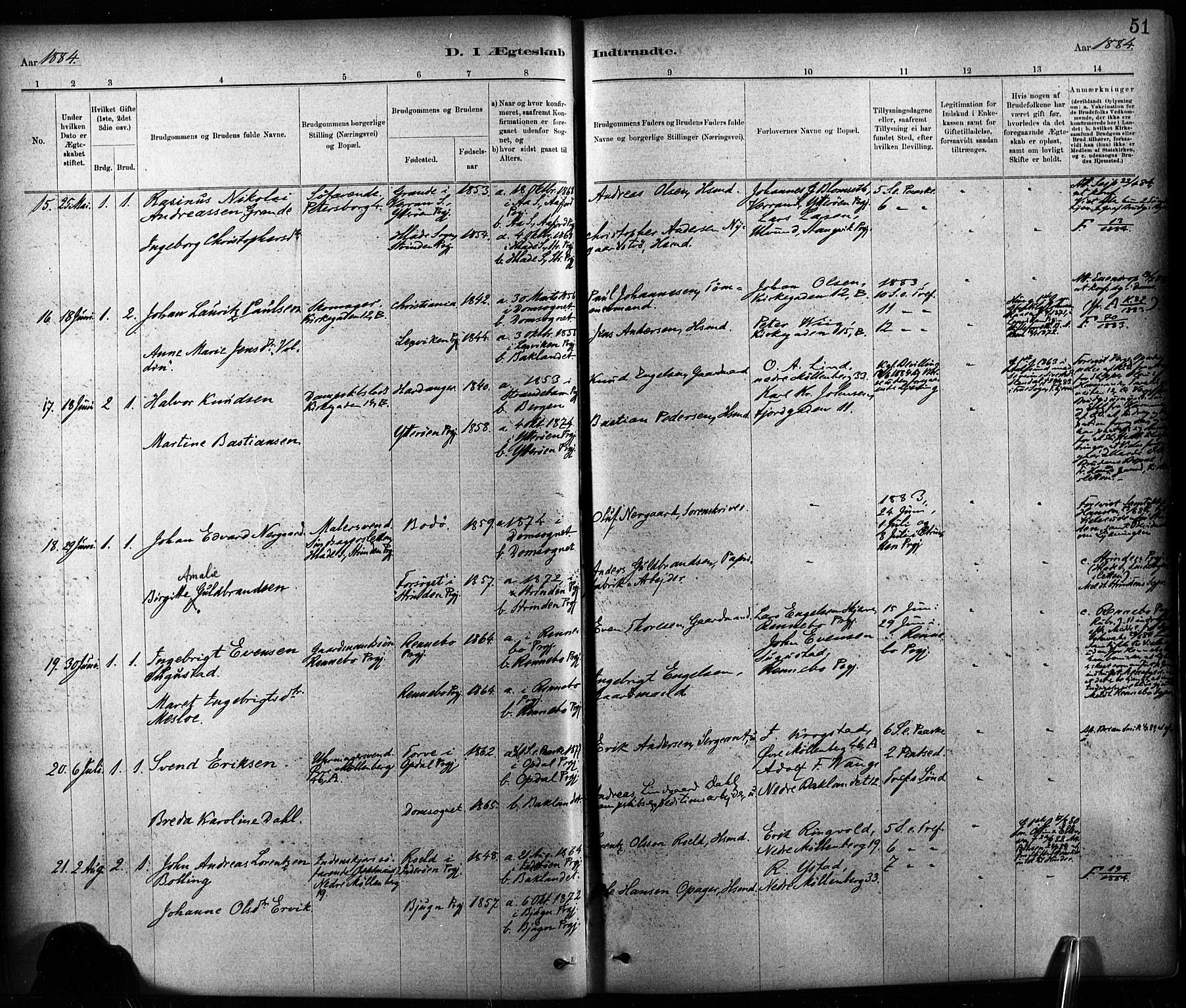 Ministerialprotokoller, klokkerbøker og fødselsregistre - Sør-Trøndelag, SAT/A-1456/604/L0189: Ministerialbok nr. 604A10, 1878-1892, s. 51