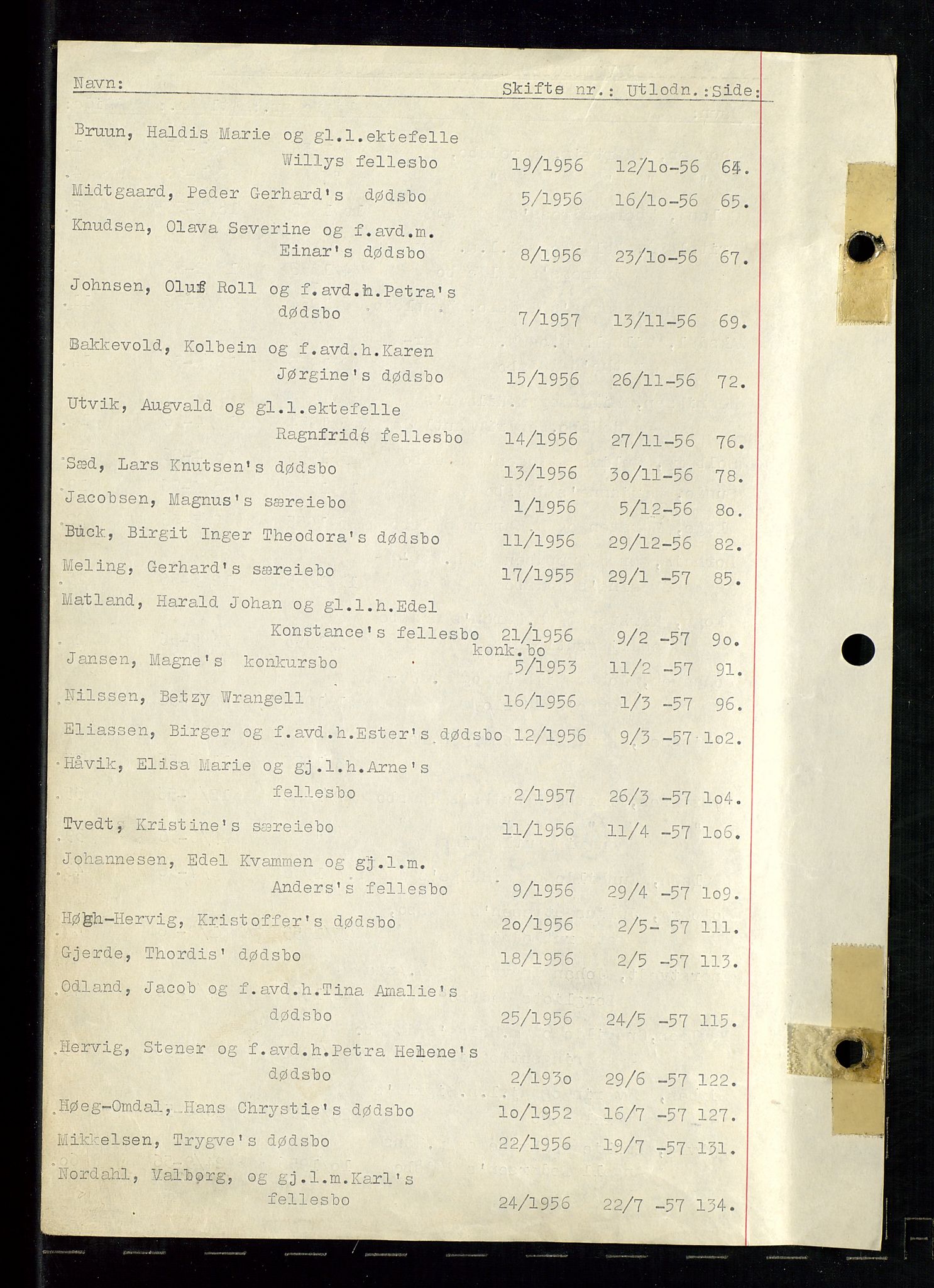 Haugesund tingrett, SAST/A-101415/01/IV/IVD/L0008: Skifteutlodningsprotokoll, med register, 1956-1964