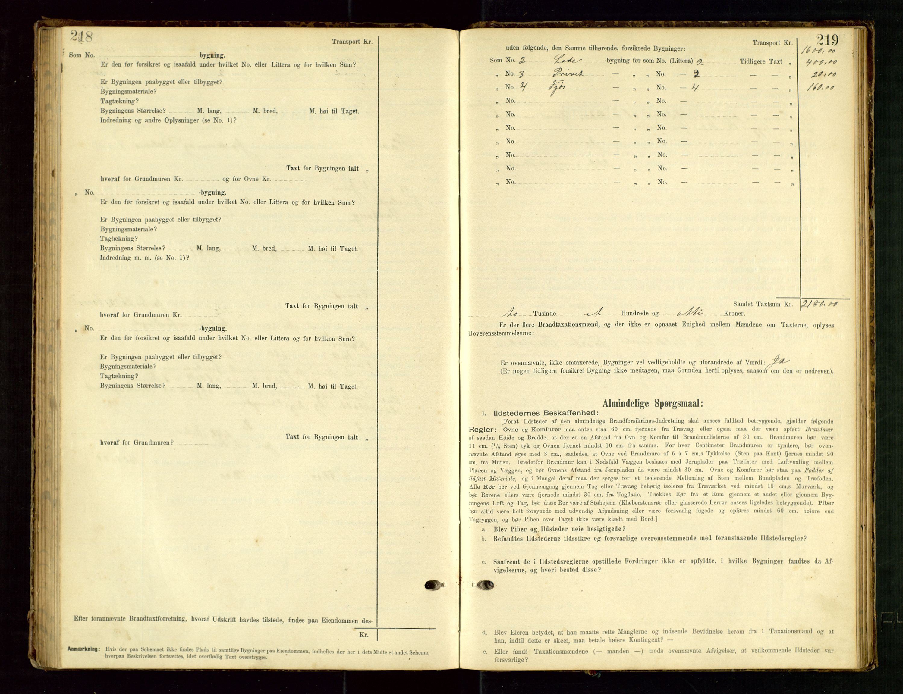 Hå lensmannskontor, SAST/A-100456/Goa/L0003: Takstprotokoll (skjema), 1895-1911, s. 218-219