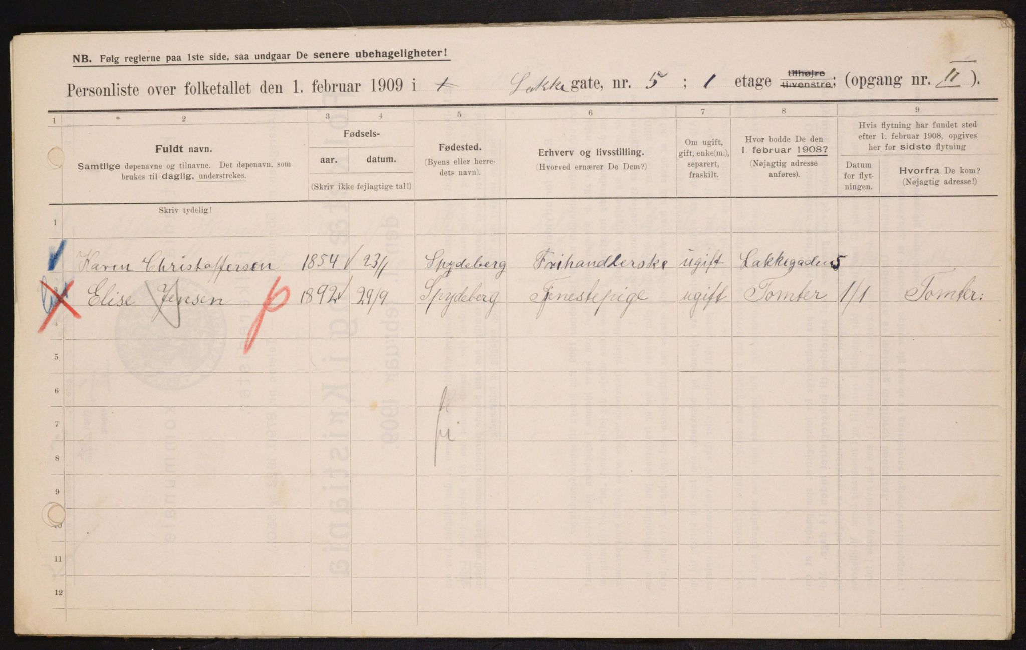 OBA, Kommunal folketelling 1.2.1909 for Kristiania kjøpstad, 1909, s. 50461