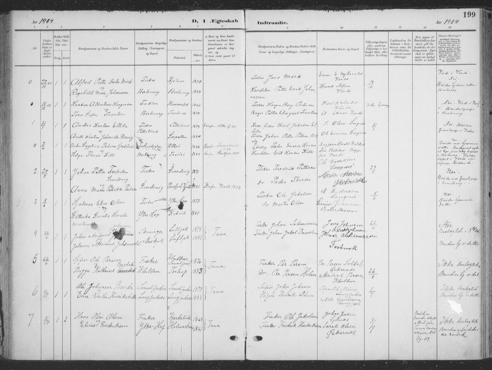Tana sokneprestkontor, AV/SATØ-S-1334/H/Ha/L0007kirke: Ministerialbok nr. 7, 1904-1918, s. 199