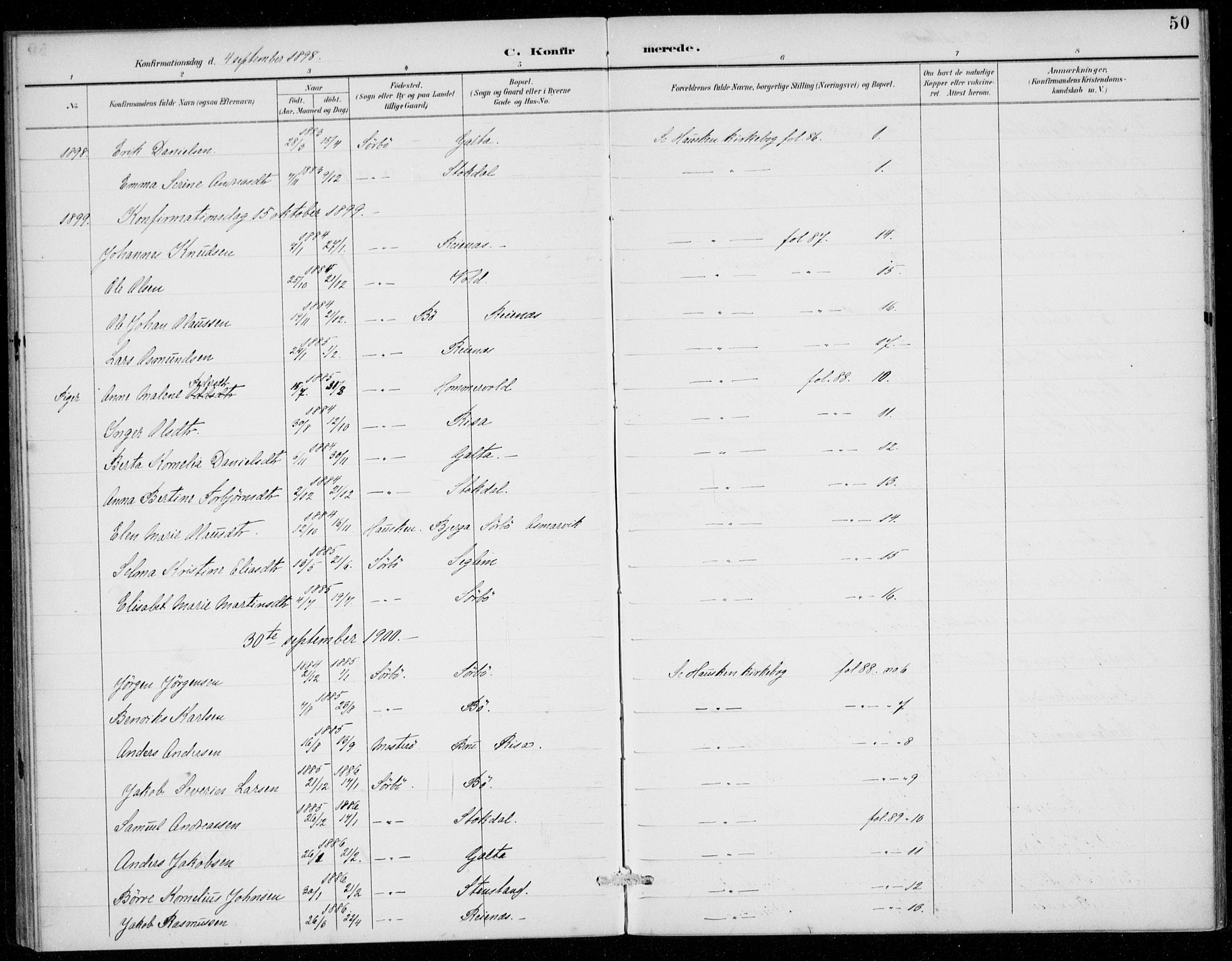 Rennesøy sokneprestkontor, AV/SAST-A -101827/H/Ha/Haa/L0016: Ministerialbok nr. A 16, 1891-1924, s. 50