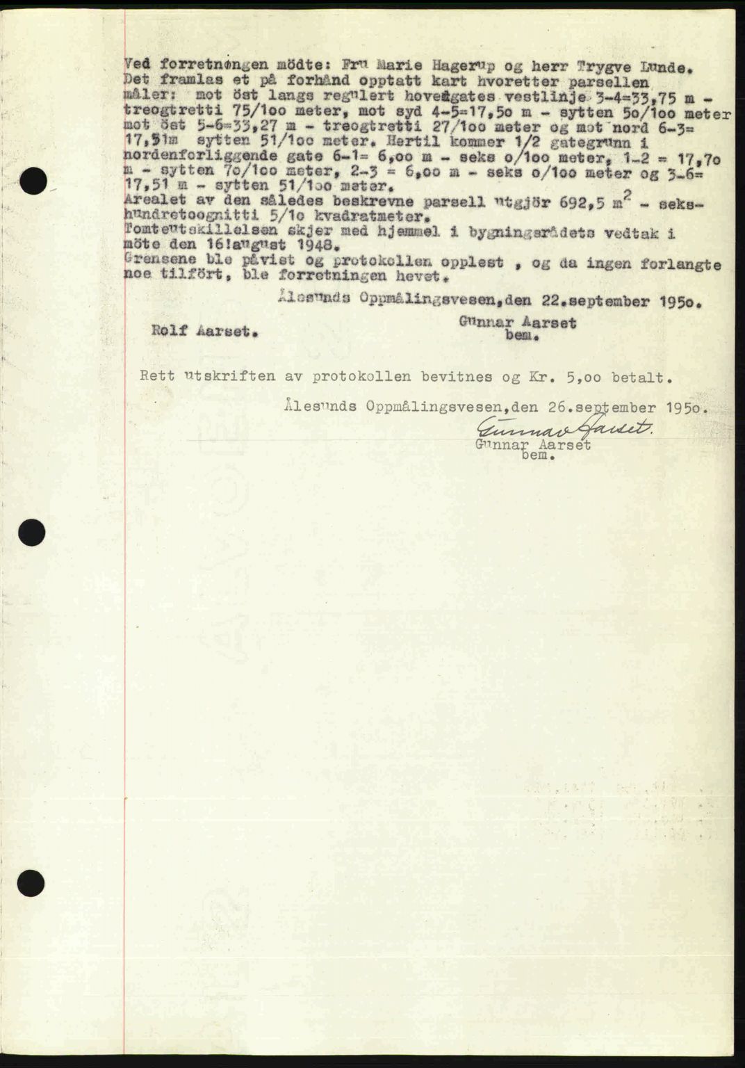 Ålesund byfogd, AV/SAT-A-4384: Pantebok nr. 37A (2), 1949-1950, Dagboknr: 837/1950