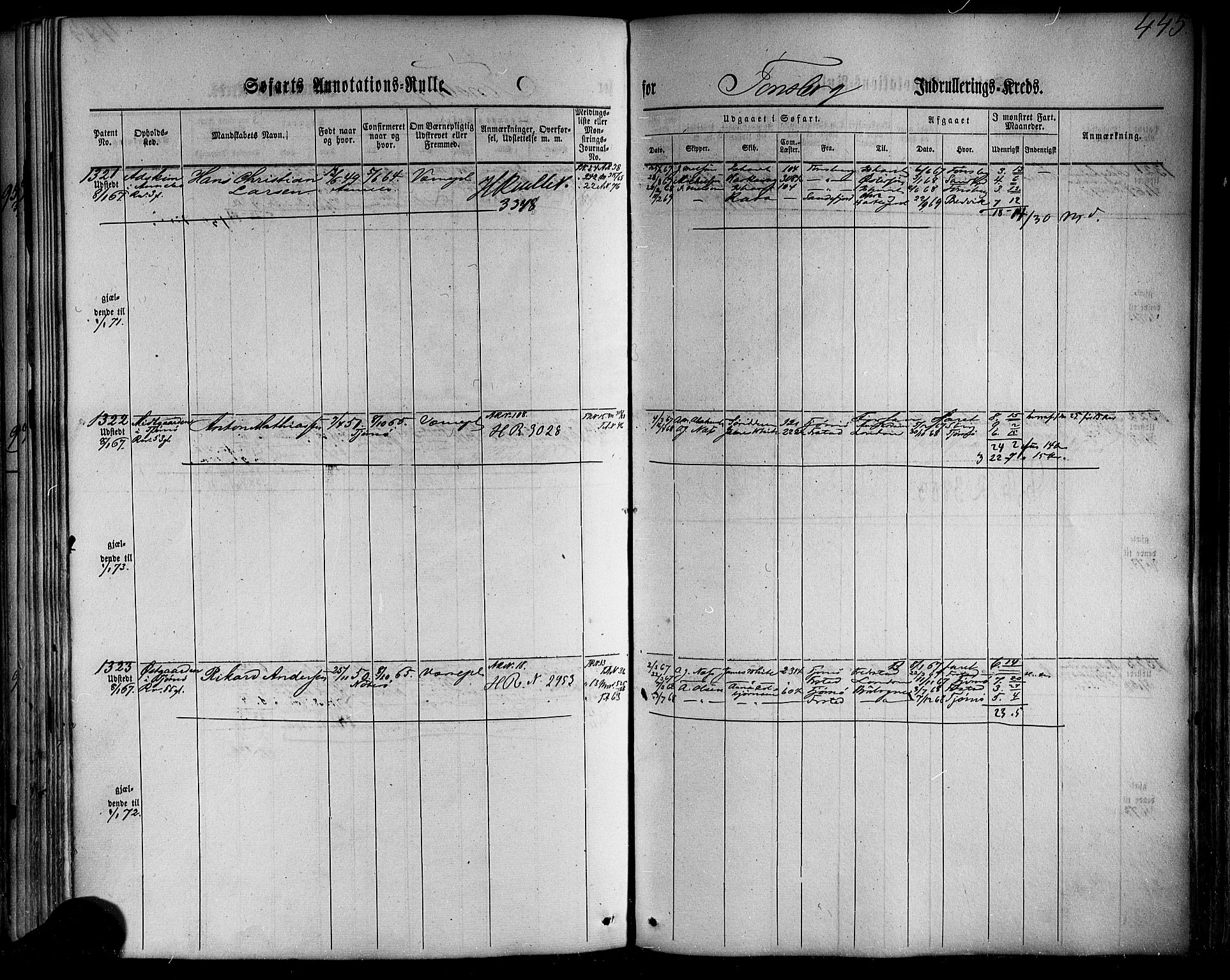 Tønsberg innrulleringskontor, SAKO/A-786/F/Fb/L0001: Annotasjonsrulle Patent nr. 1-1724, 1860-1868, s. 464