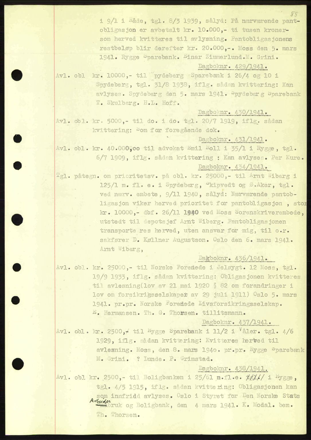 Moss sorenskriveri, SAO/A-10168: Pantebok nr. B10, 1940-1941, Dagboknr: 429/1941