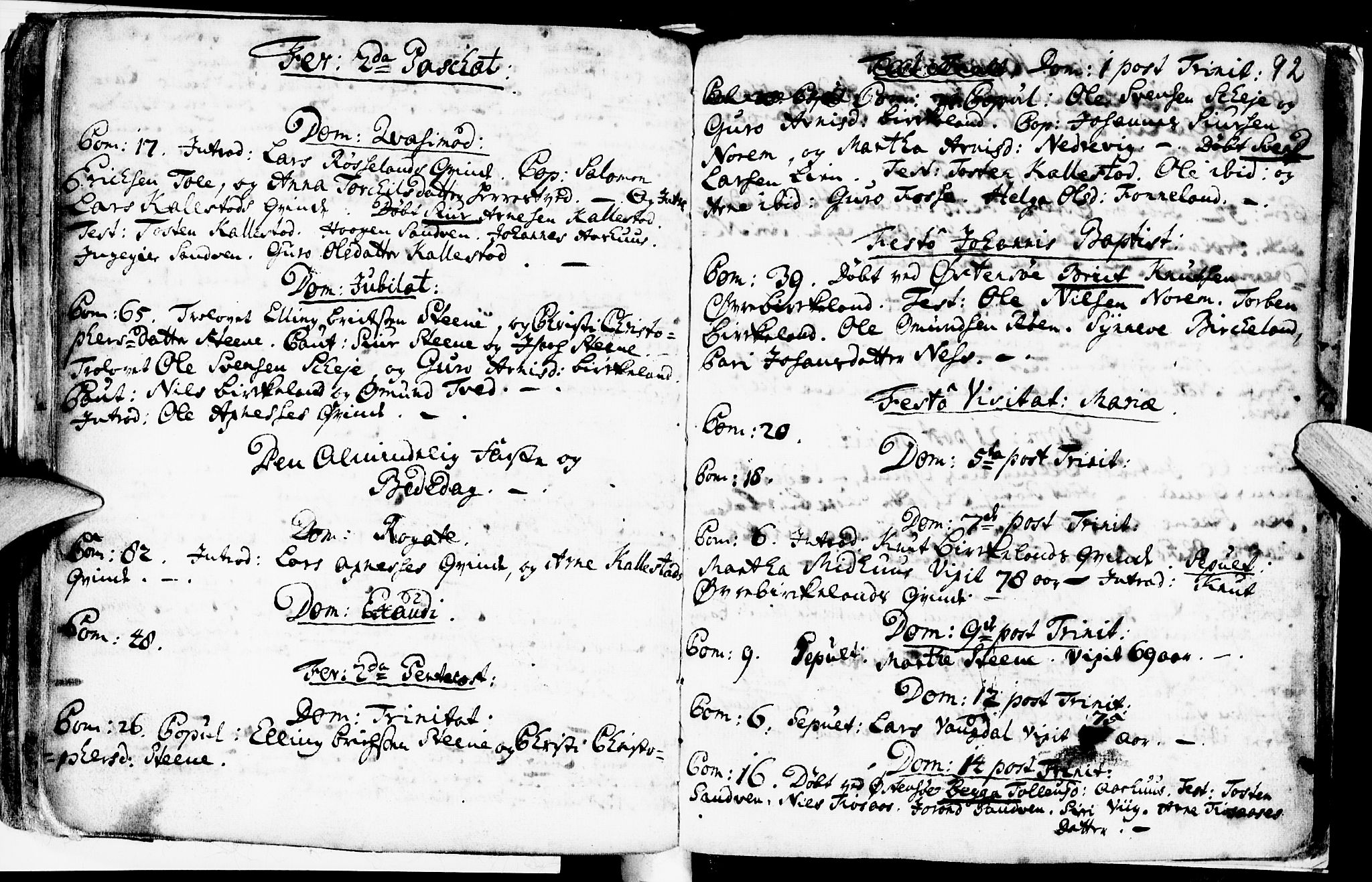 Kvam sokneprestembete, AV/SAB-A-76201/H/Haa: Ministerialbok nr. A 2, 1696-1741, s. 92