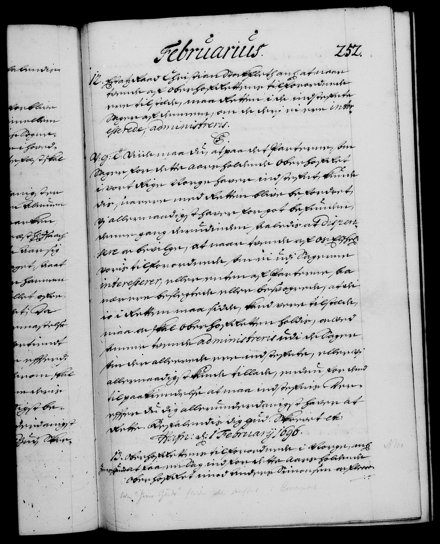 Danske Kanselli 1572-1799, AV/RA-EA-3023/F/Fc/Fca/Fcab/L0015: Norske tegnelser (mikrofilm), 1692-1699, s. 252a