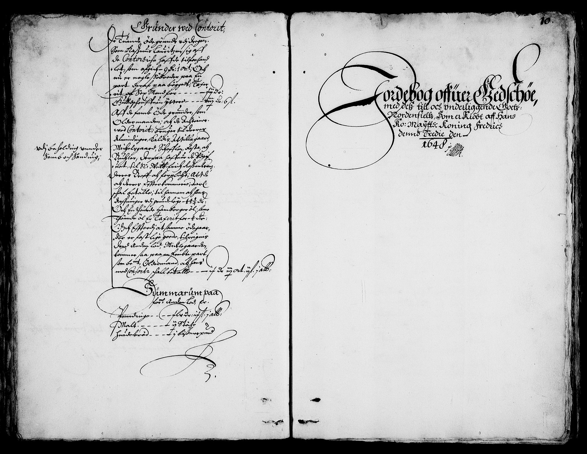 Rentekammeret inntil 1814, Realistisk ordnet avdeling, AV/RA-EA-4070/On/L0001/0002: Statens gods / [Jj 2]: Jordebok og forklaring over atkomstene til Hannibal Sehesteds gods, 1651, s. 1009b-1010a