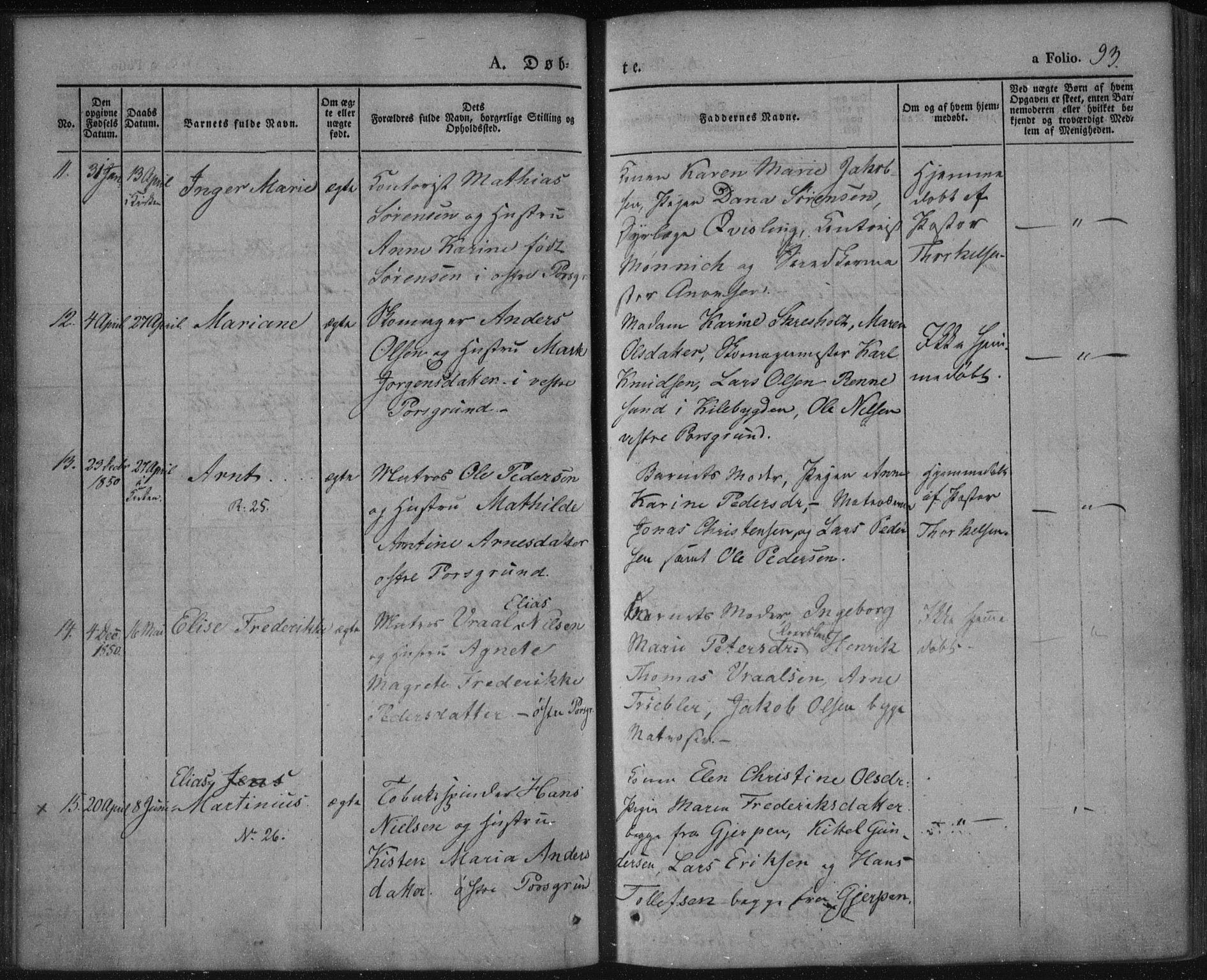 Porsgrunn kirkebøker , AV/SAKO-A-104/F/Fa/L0006: Ministerialbok nr. 6, 1841-1857, s. 93