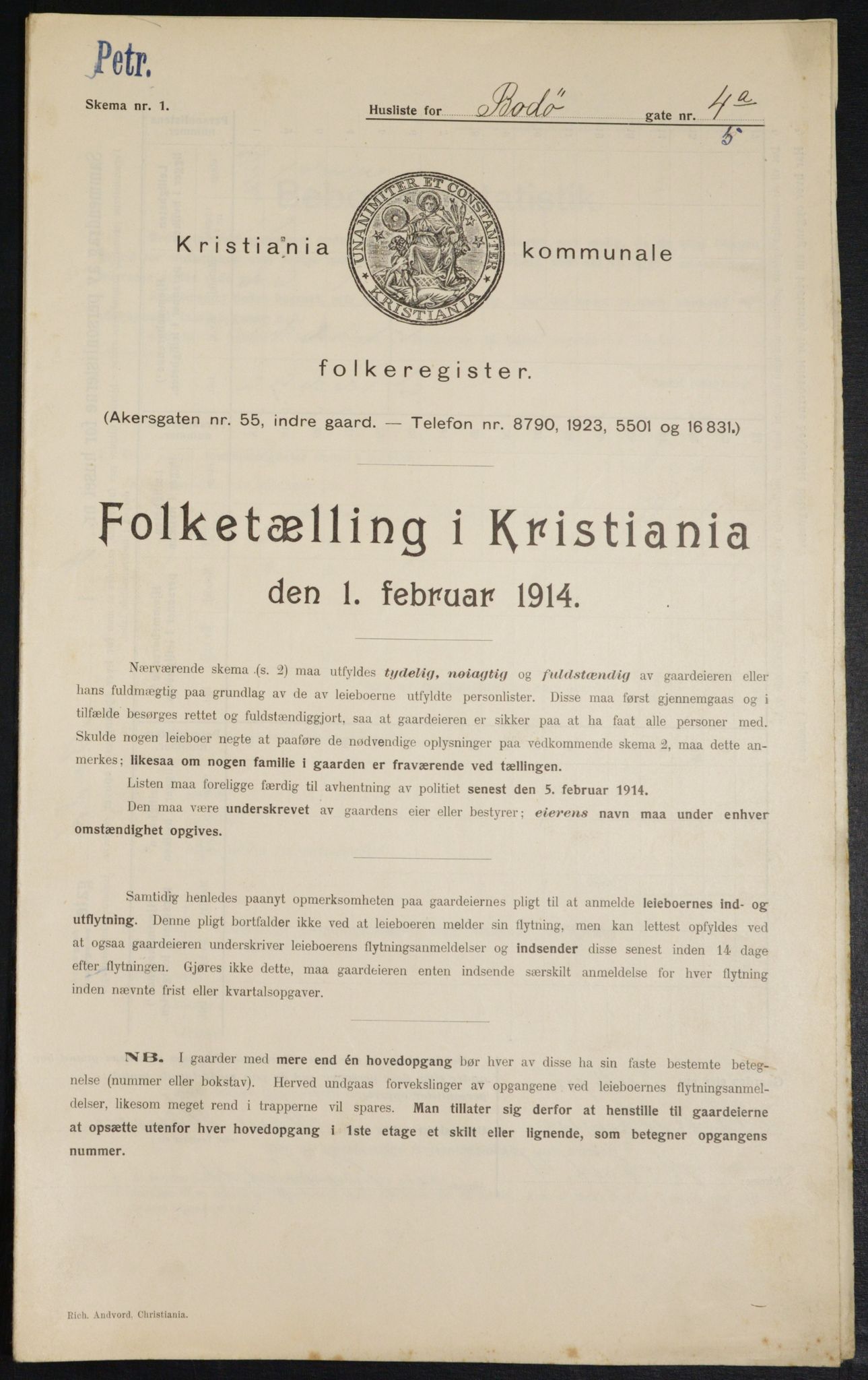 OBA, Kommunal folketelling 1.2.1914 for Kristiania, 1914, s. 6705
