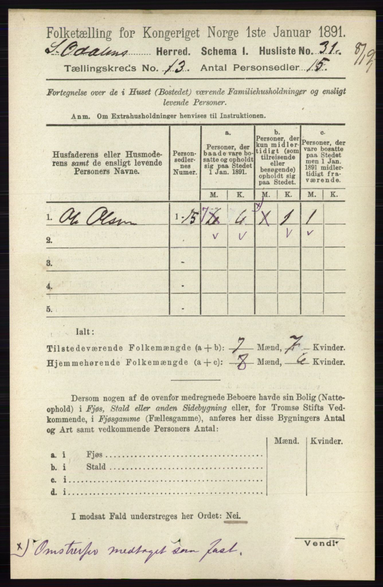 RA, Folketelling 1891 for 0419 Sør-Odal herred, 1891, s. 5537