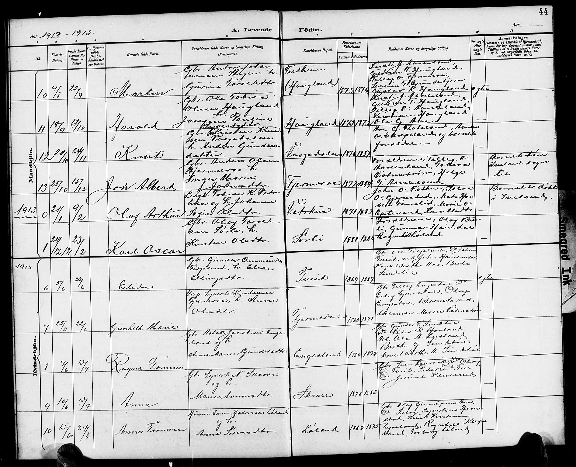 Herefoss sokneprestkontor, AV/SAK-1111-0019/F/Fb/Fbb/L0003: Klokkerbok nr. B 3, 1892-1917, s. 44