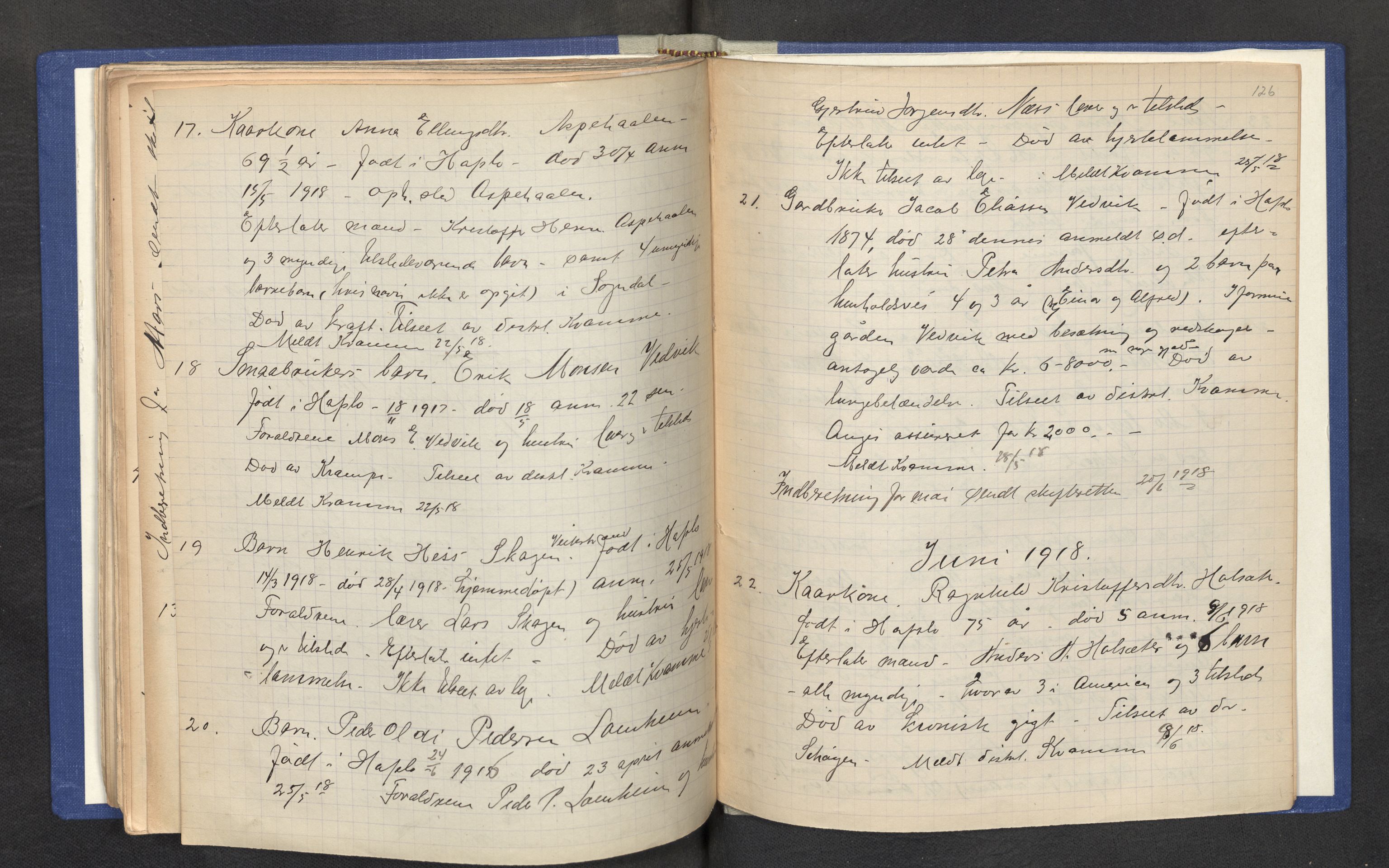 Lensmannen i Hafslo, AV/SAB-A-28001/0006/L0001: Dødsfallprotokoll, 1901-1918, s. 125b-126a