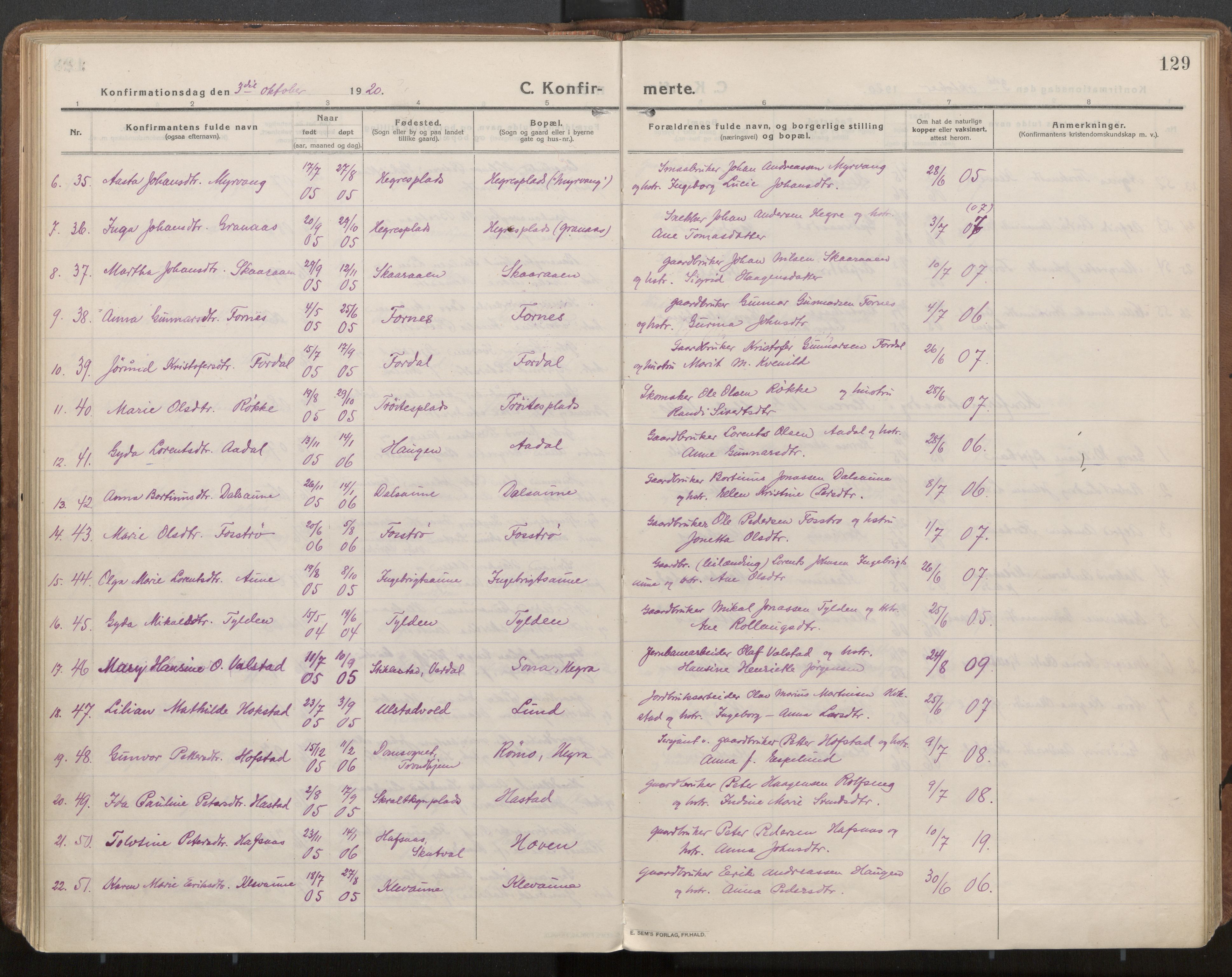 Ministerialprotokoller, klokkerbøker og fødselsregistre - Nord-Trøndelag, AV/SAT-A-1458/703/L0037: Ministerialbok nr. 703A10, 1915-1932, s. 129