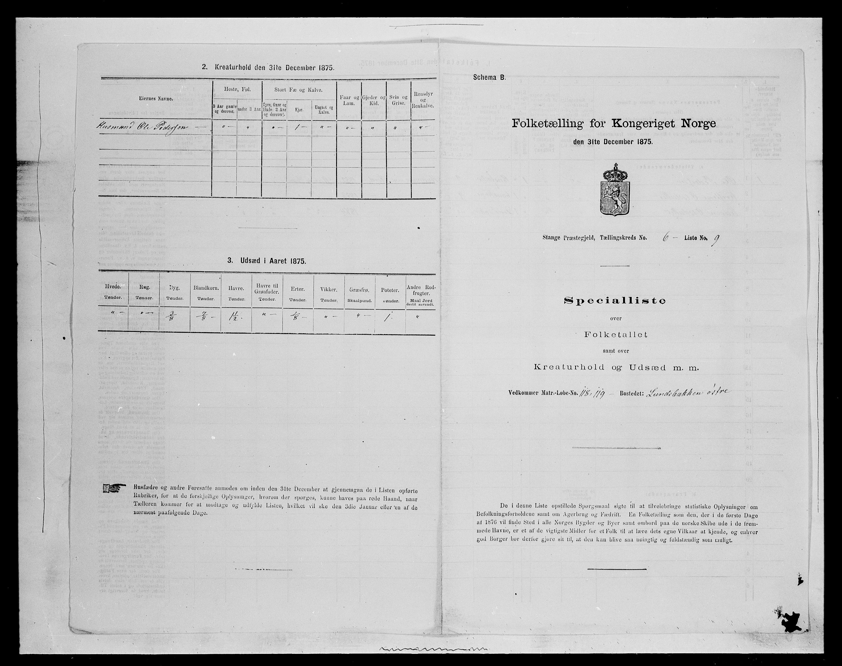 SAH, Folketelling 1875 for 0417P Stange prestegjeld, 1875, s. 950