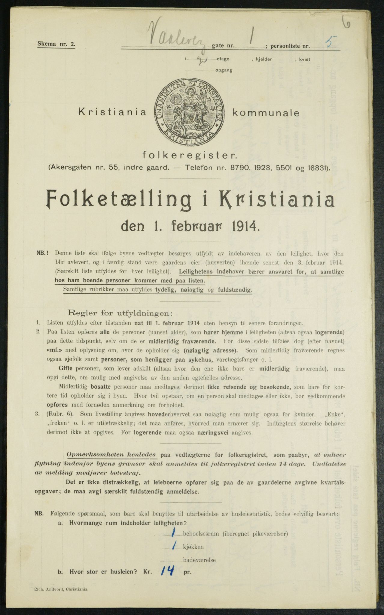 OBA, Kommunal folketelling 1.2.1914 for Kristiania, 1914, s. 126608