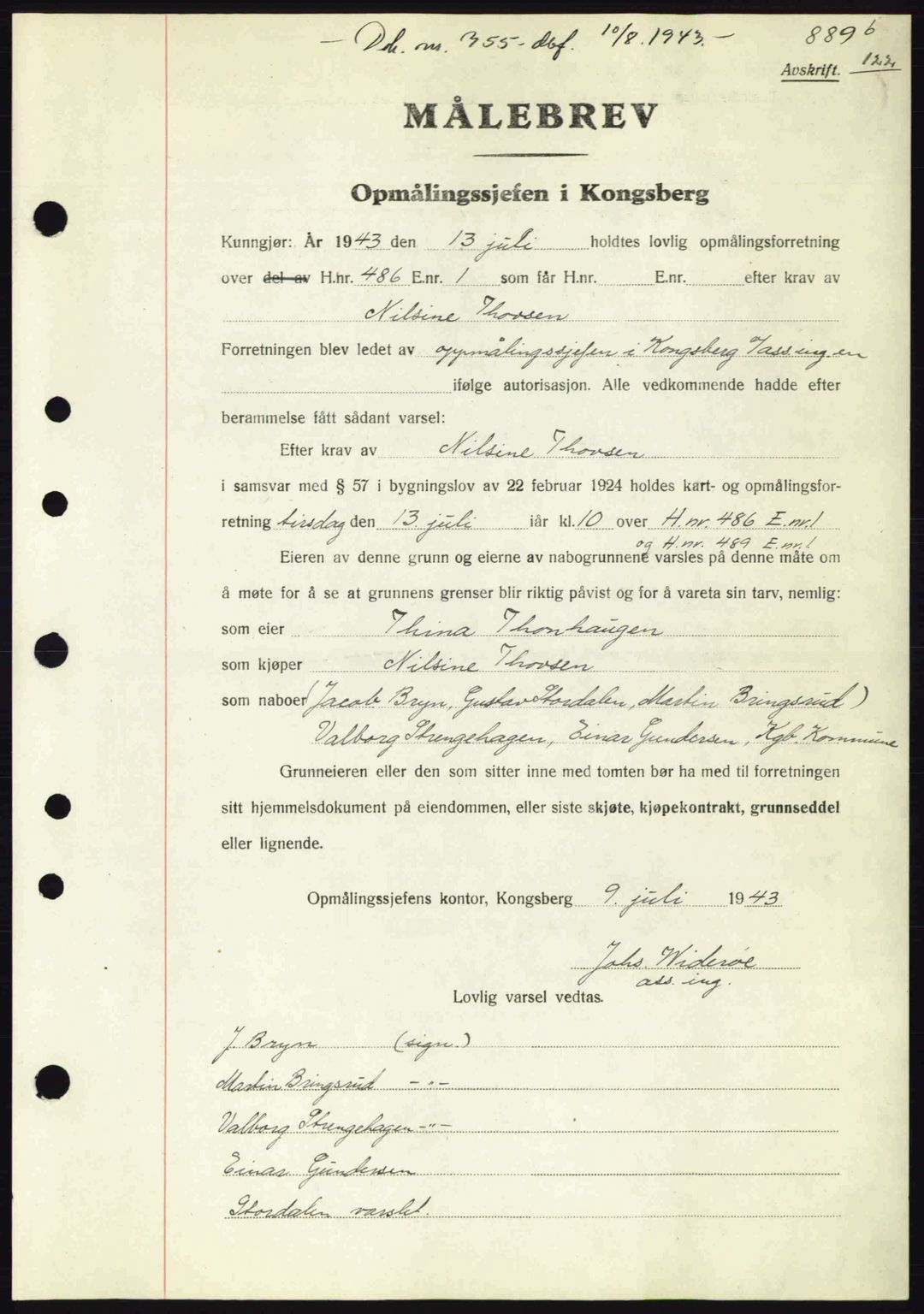 Numedal og Sandsvær sorenskriveri, SAKO/A-128/G/Ga/Gaa/L0055: Pantebok nr. A7, 1943-1944, Dagboknr: 755/1943