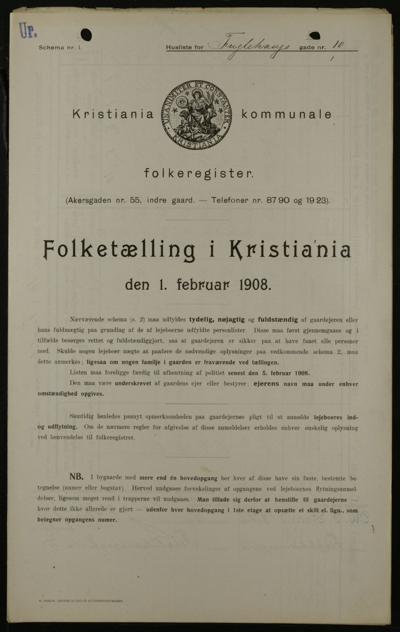 OBA, Kommunal folketelling 1.2.1908 for Kristiania kjøpstad, 1908, s. 25611