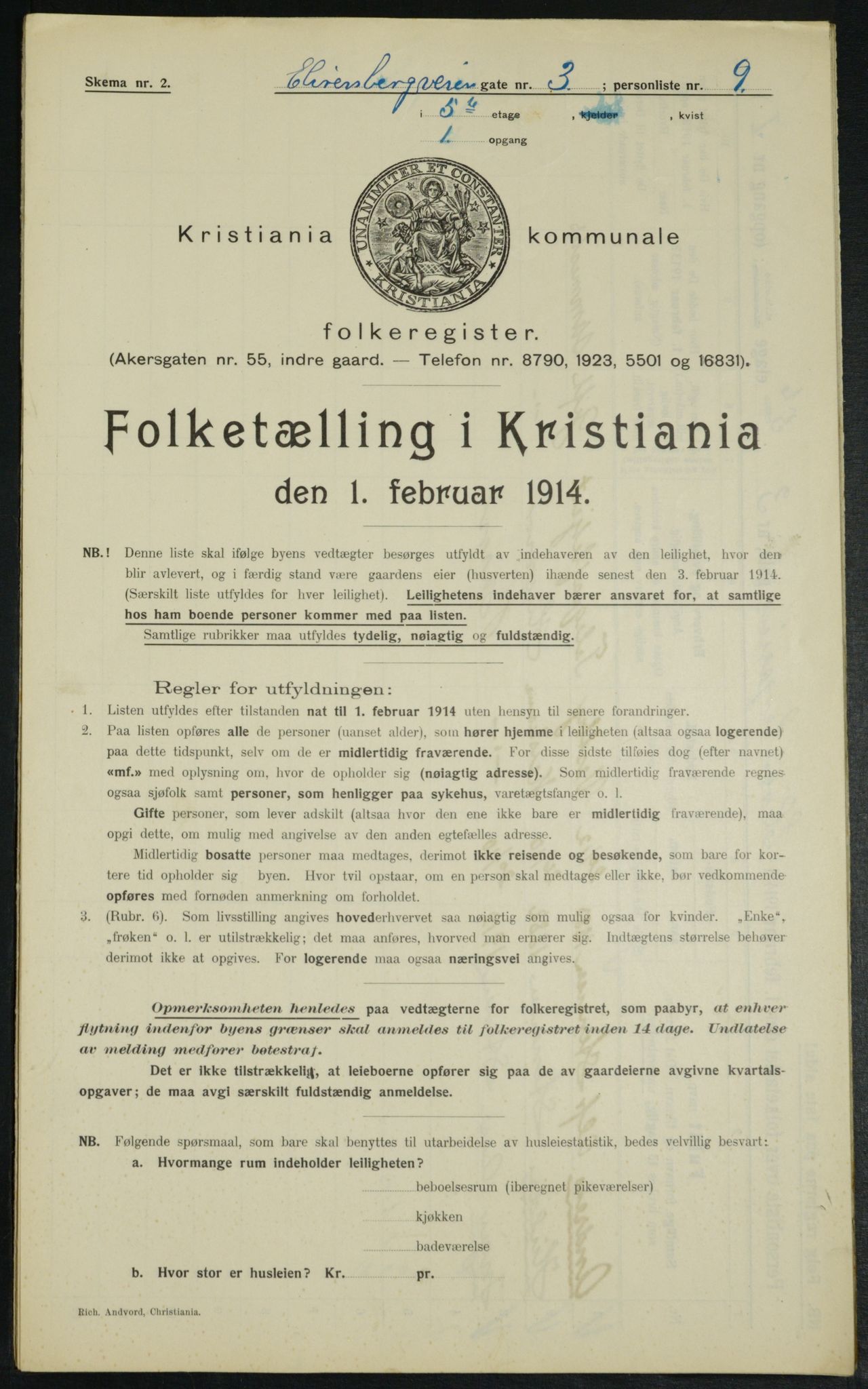 OBA, Kommunal folketelling 1.2.1914 for Kristiania, 1914, s. 20593