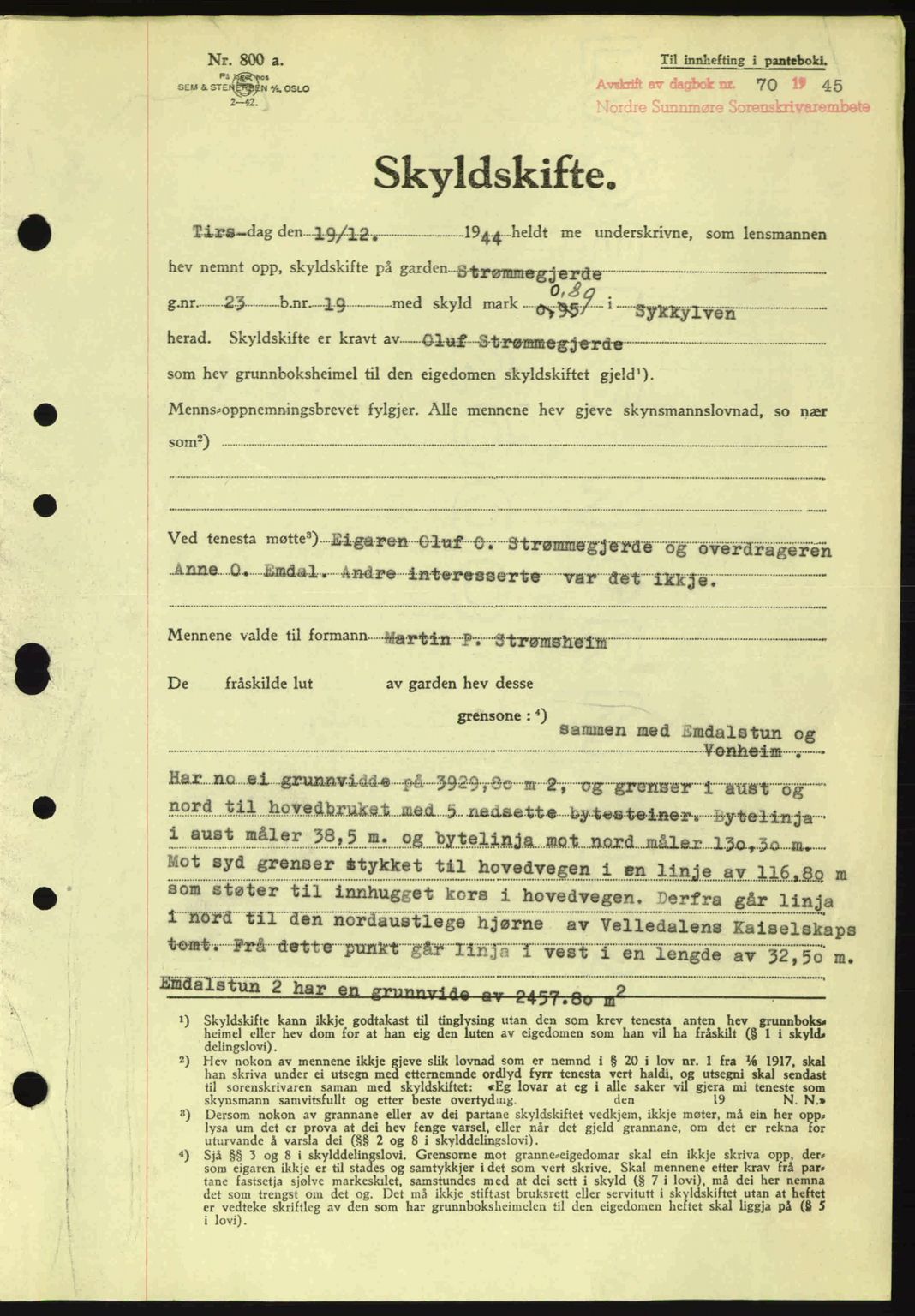 Nordre Sunnmøre sorenskriveri, SAT/A-0006/1/2/2C/2Ca: Pantebok nr. A19, 1944-1945, Dagboknr: 70/1945
