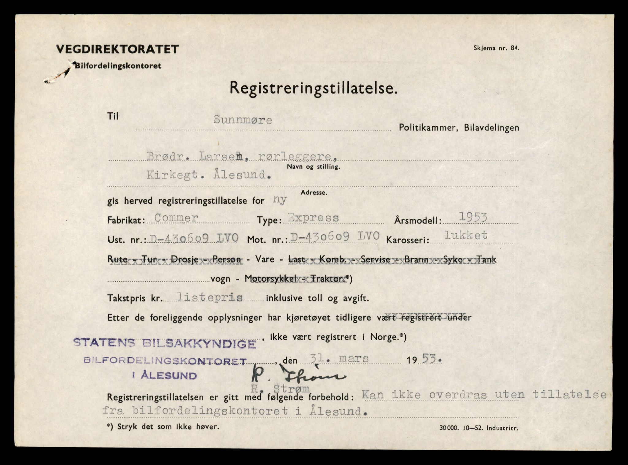 Møre og Romsdal vegkontor - Ålesund trafikkstasjon, SAT/A-4099/F/Fe/L0034: Registreringskort for kjøretøy T 12500 - T 12652, 1927-1998, s. 530