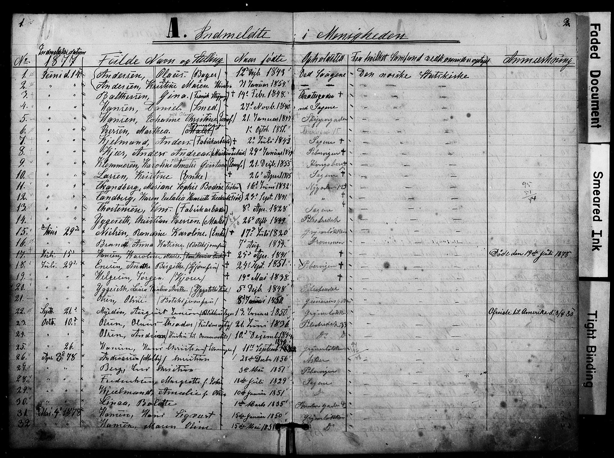 Den katolsk apostoliske menighet i Oslo , AV/SAO-PAO-0214/F/Fa/L0001: Dissenterprotokoll nr. 1, 1877-1891, s. 1-2