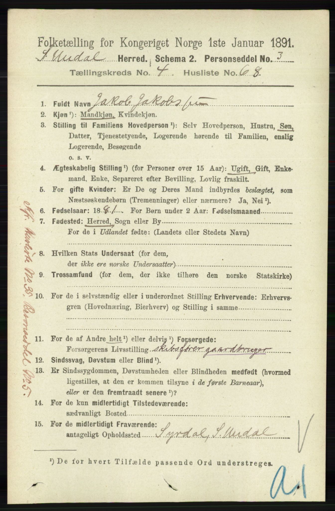RA, Folketelling 1891 for 1029 Sør-Audnedal herred, 1891, s. 1772