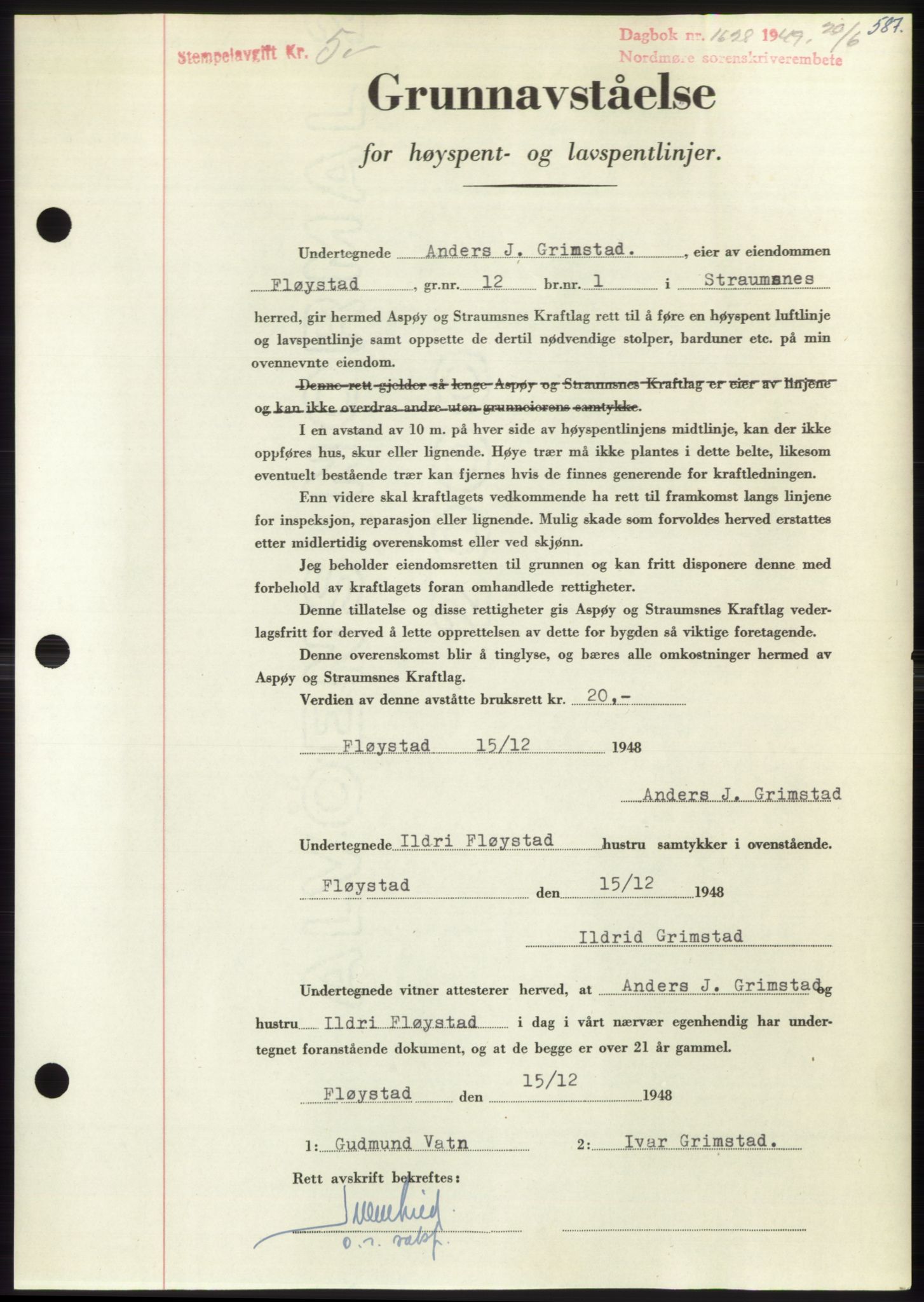 Nordmøre sorenskriveri, SAT/A-4132/1/2/2Ca: Pantebok nr. B101, 1949-1949, Dagboknr: 1628/1949