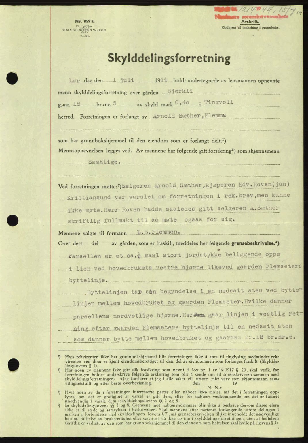 Nordmøre sorenskriveri, SAT/A-4132/1/2/2Ca: Pantebok nr. A98, 1944-1944, Dagboknr: 1214/1944