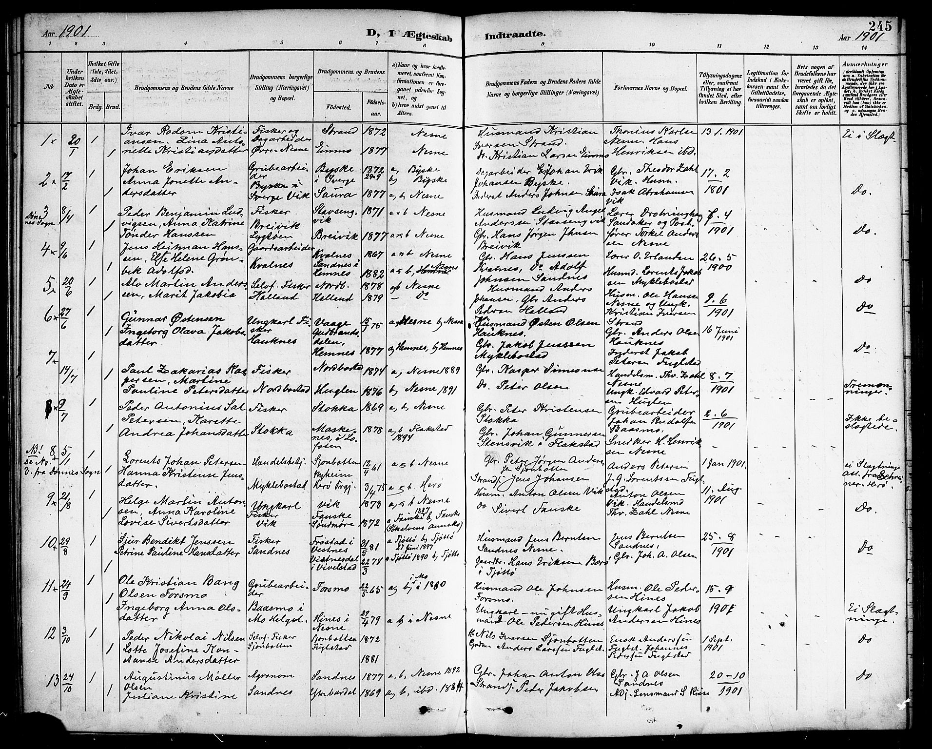 Ministerialprotokoller, klokkerbøker og fødselsregistre - Nordland, SAT/A-1459/838/L0559: Klokkerbok nr. 838C06, 1893-1910, s. 245