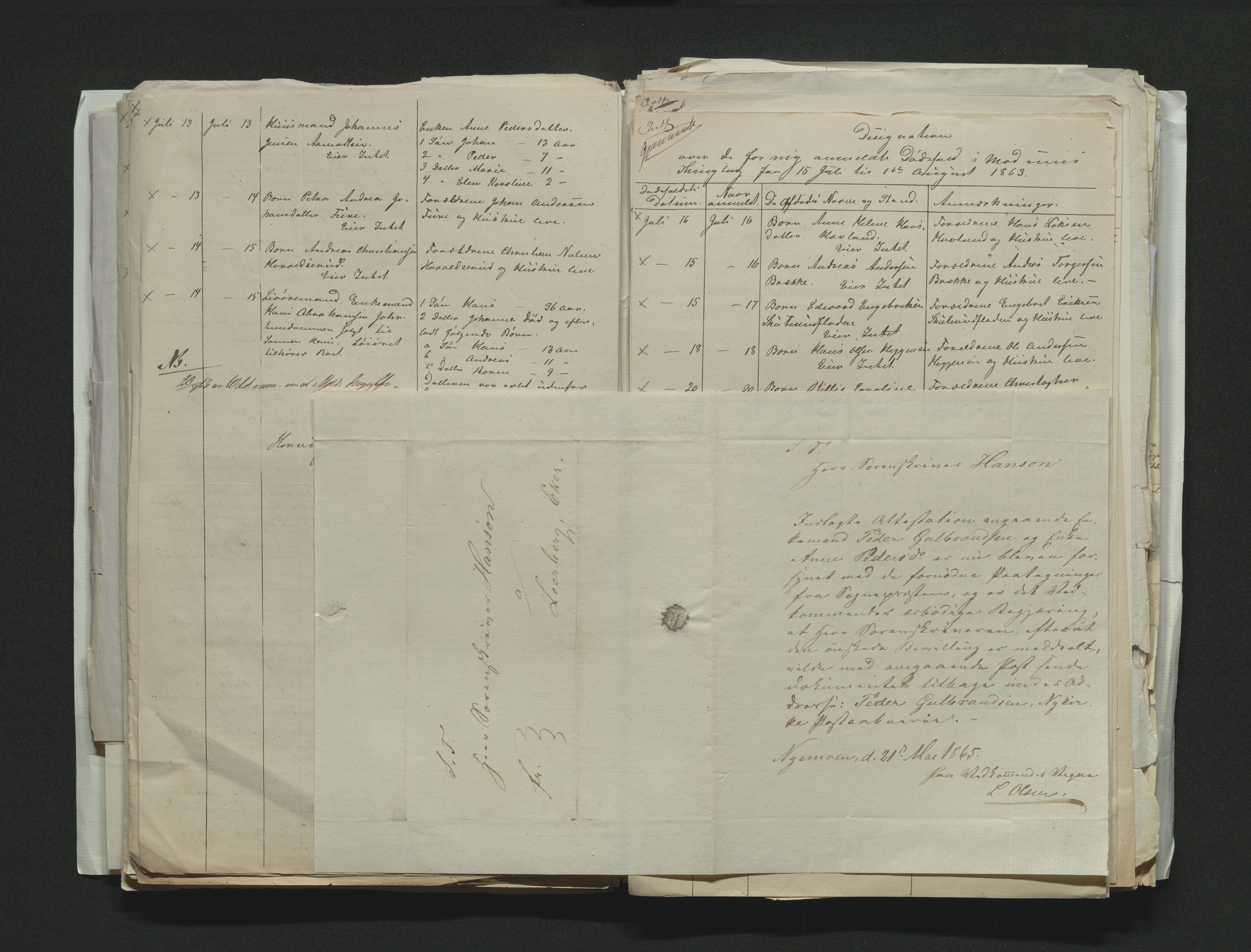 Eiker, Modum og Sigdal sorenskriveri, AV/SAKO-A-123/H/Ha/Hab/L0011: Dødsfallsmeldinger, 1862-1865, s. 250