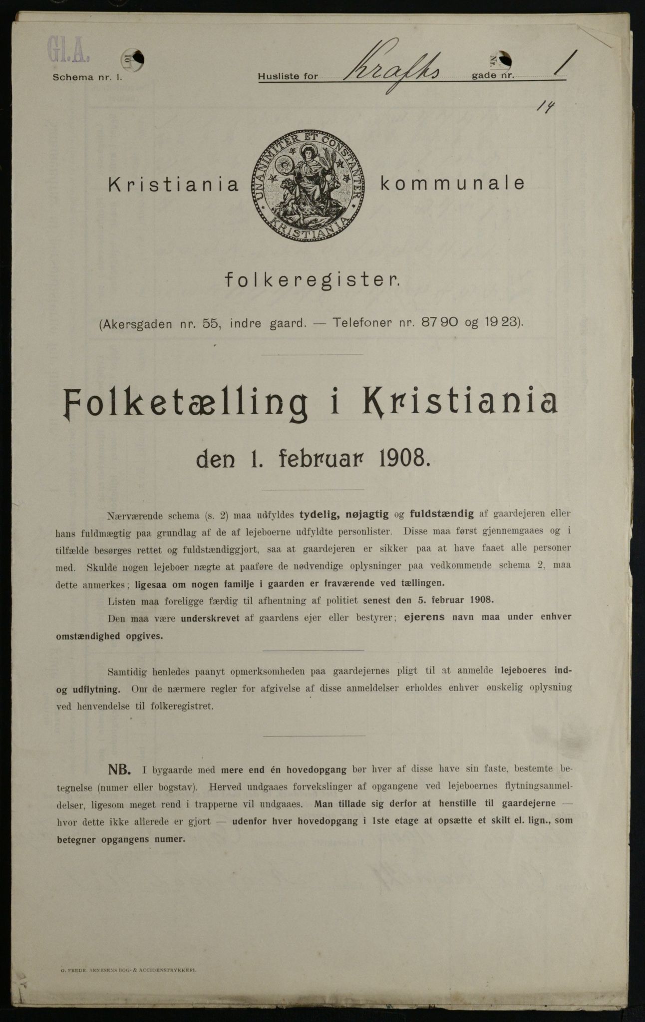OBA, Kommunal folketelling 1.2.1908 for Kristiania kjøpstad, 1908, s. 48263