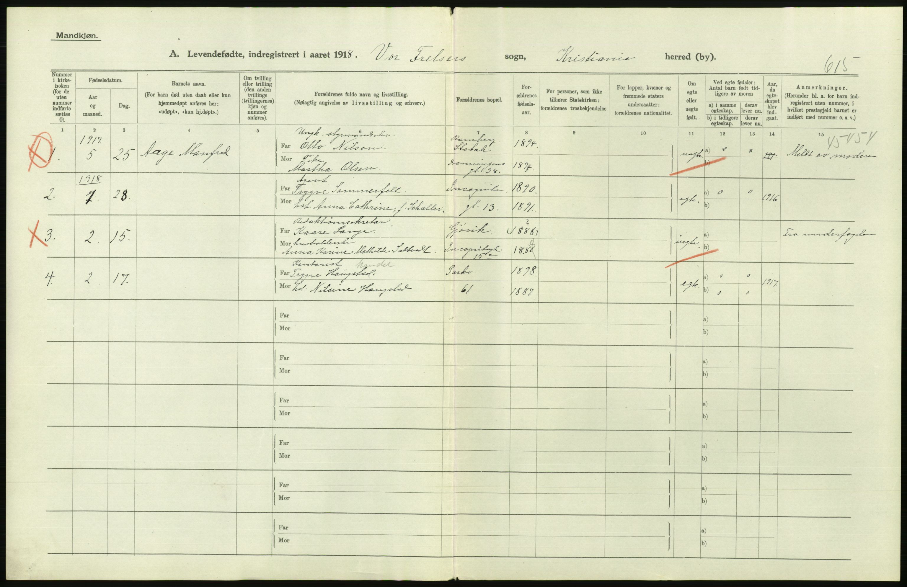 Statistisk sentralbyrå, Sosiodemografiske emner, Befolkning, AV/RA-S-2228/D/Df/Dfb/Dfbh/L0008: Kristiania: Levendefødte menn og kvinner., 1918, s. 548