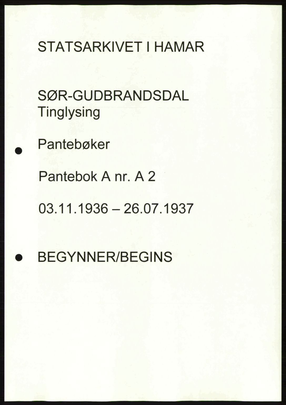 Sør-Gudbrandsdal tingrett, SAH/TING-004/H/Hb/Hbd/L0002: Pantebok nr. A2, 1936-1937