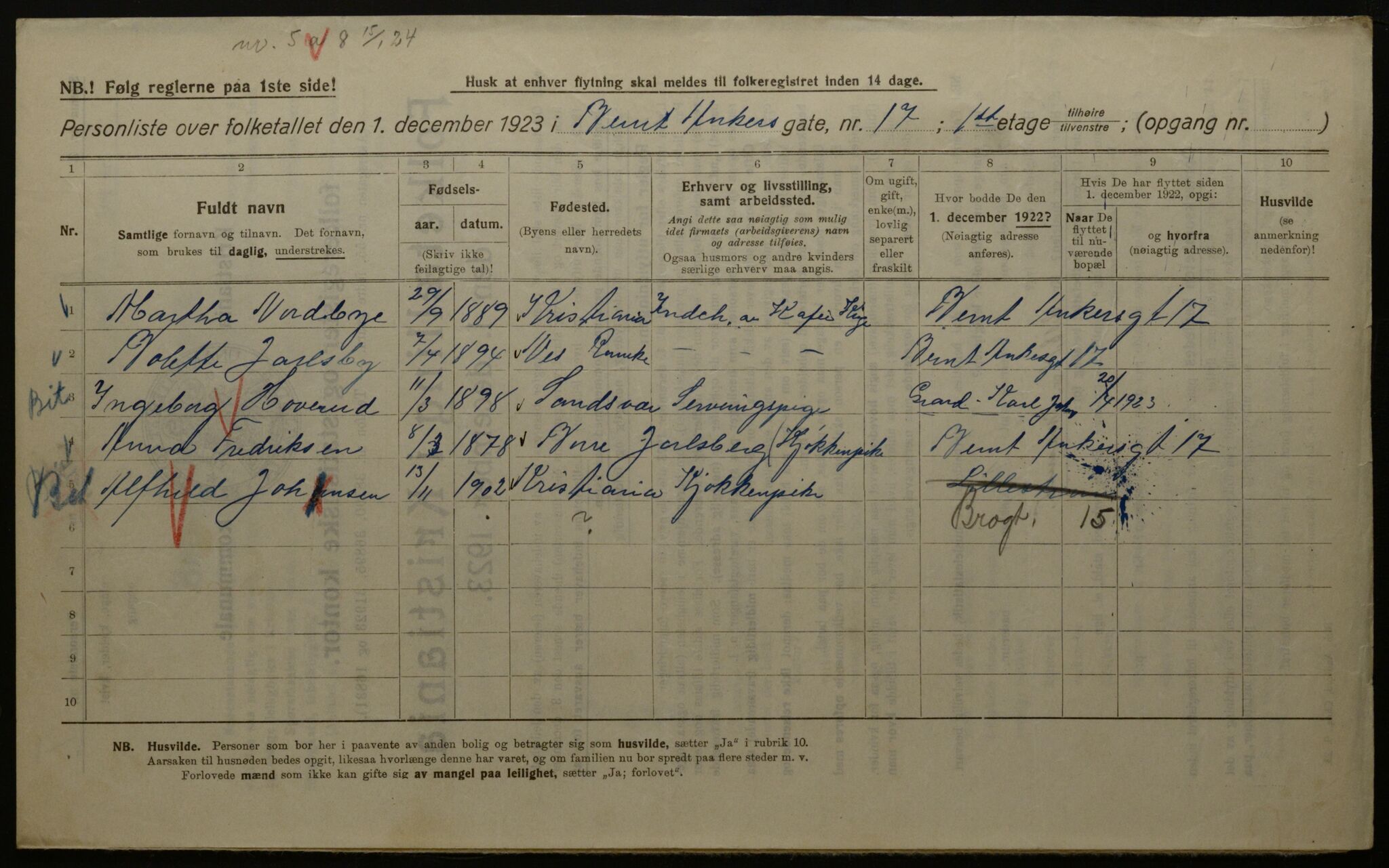 OBA, Kommunal folketelling 1.12.1923 for Kristiania, 1923, s. 5751