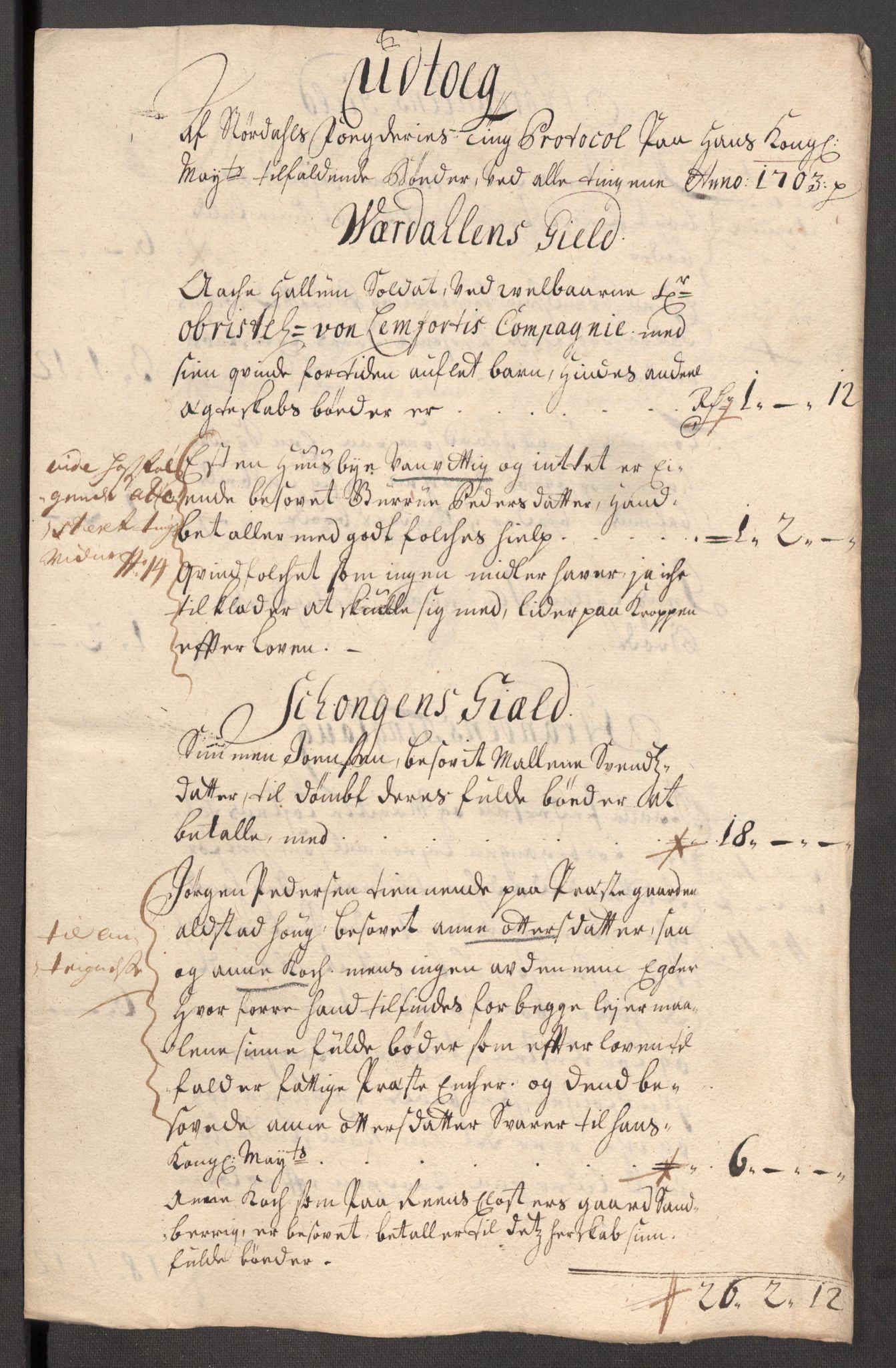Rentekammeret inntil 1814, Reviderte regnskaper, Fogderegnskap, RA/EA-4092/R62/L4194: Fogderegnskap Stjørdal og Verdal, 1703, s. 188
